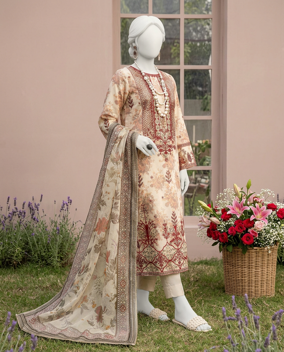 Luxury Embroidered 3Pc Unstitched Suit | PJ-PWU-240828