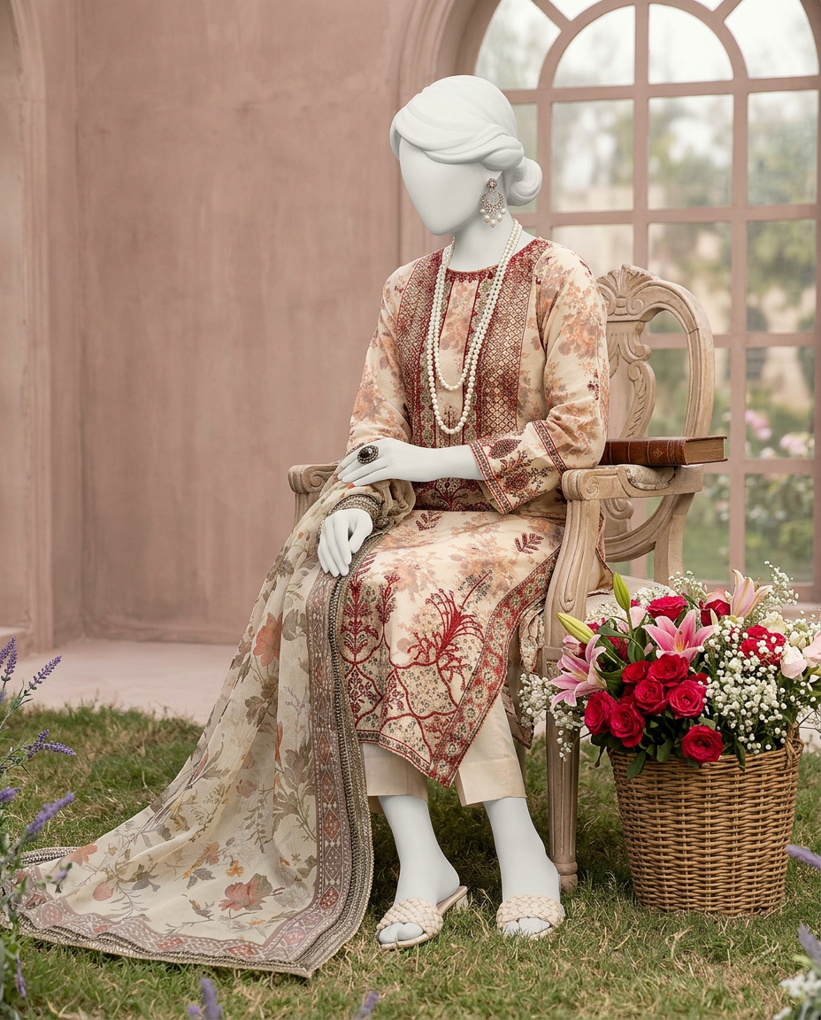 Luxury Embroidered 3Pc Unstitched Suit | PJ-PWU-240828