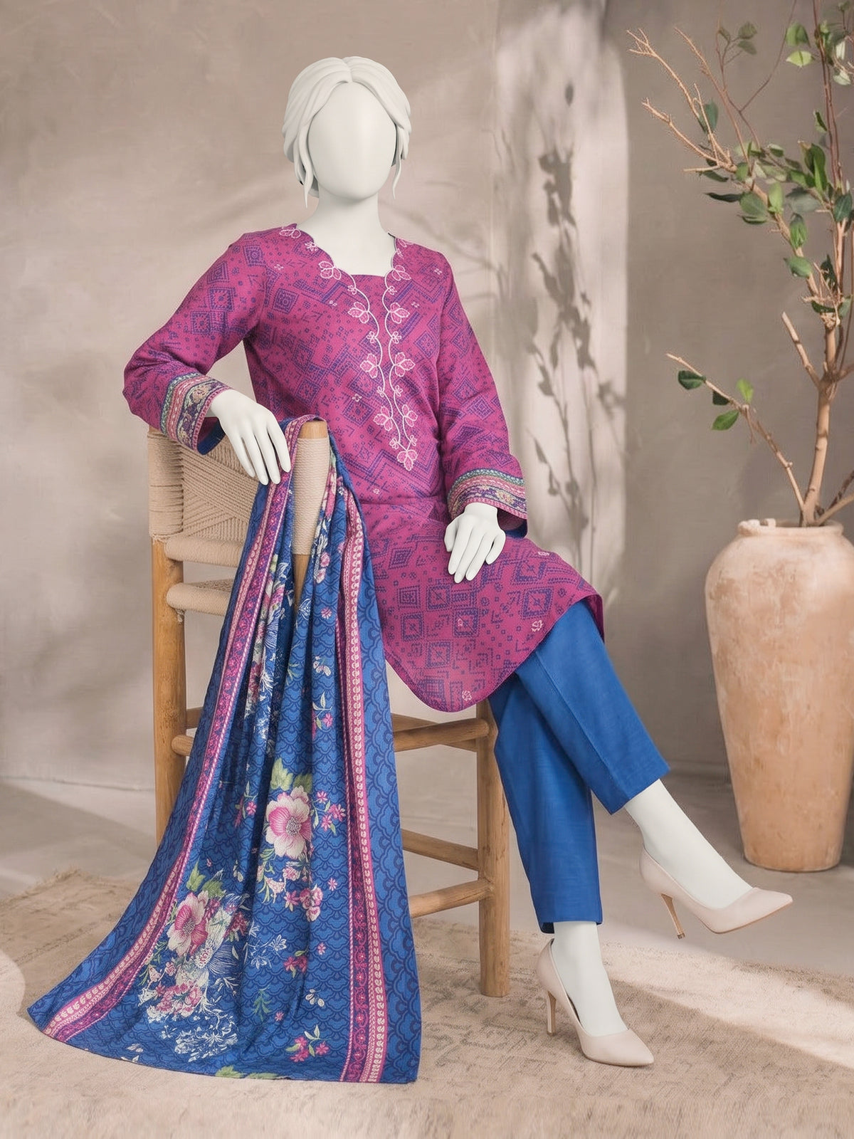 Printed Embroidered Khaddar Unstitched Suit | PJBCKU261162A