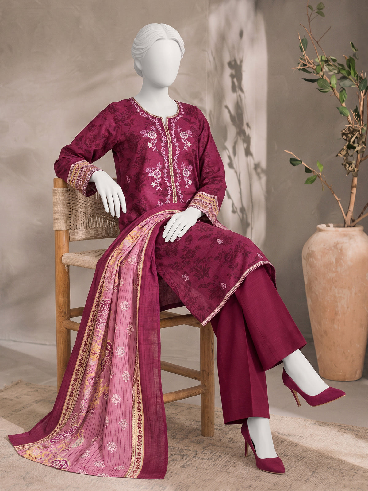 Printed Embroidered Khaddar Unstitched Suit | PJBCKU261163B
