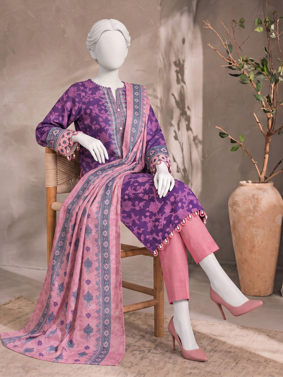 Printed Embroidered Khaddar Unstitched Suit | PJBCKU261166B