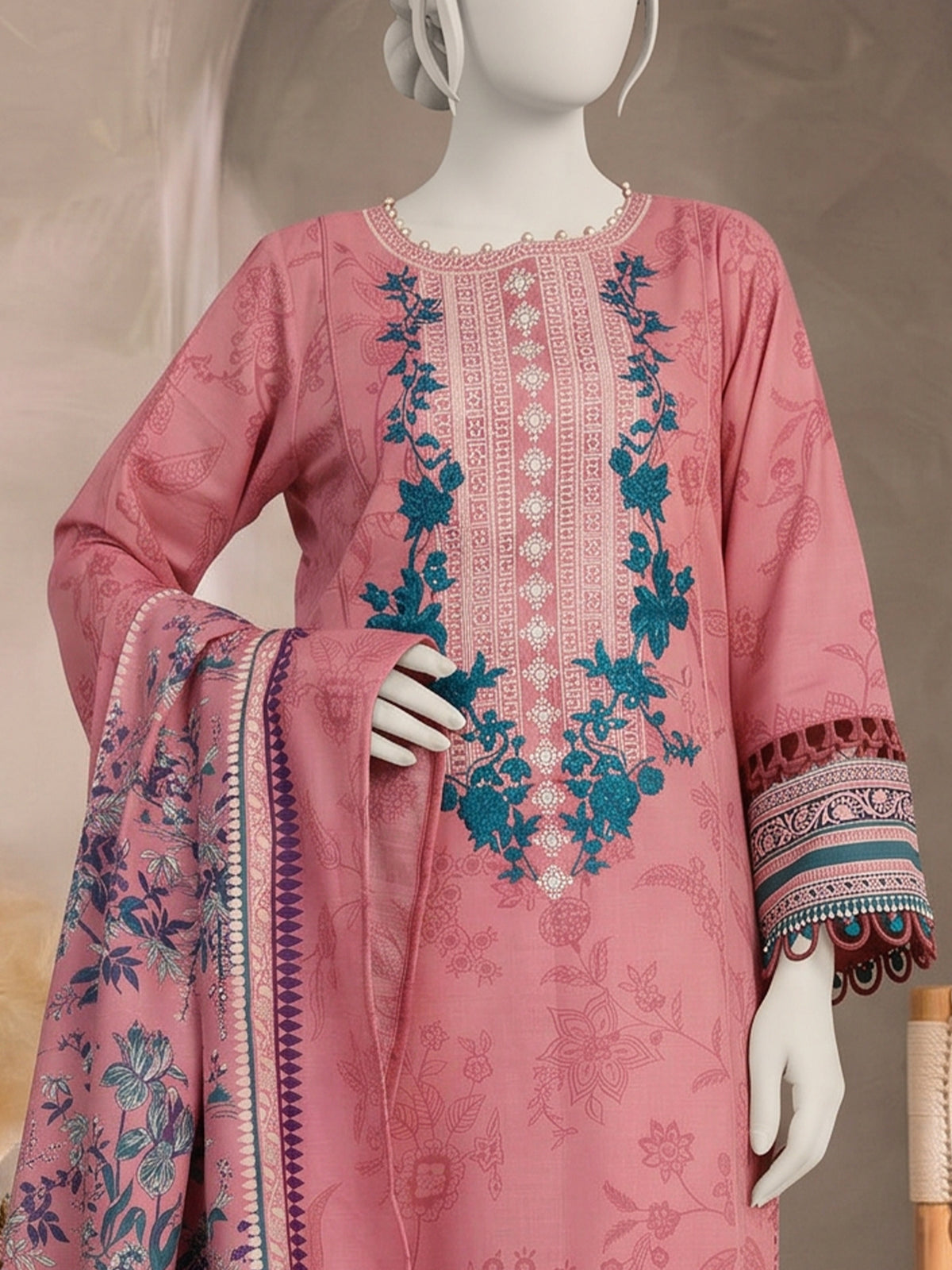 Printed Embroidered Khaddar Unstitched Suit | PJBCKU261167B
