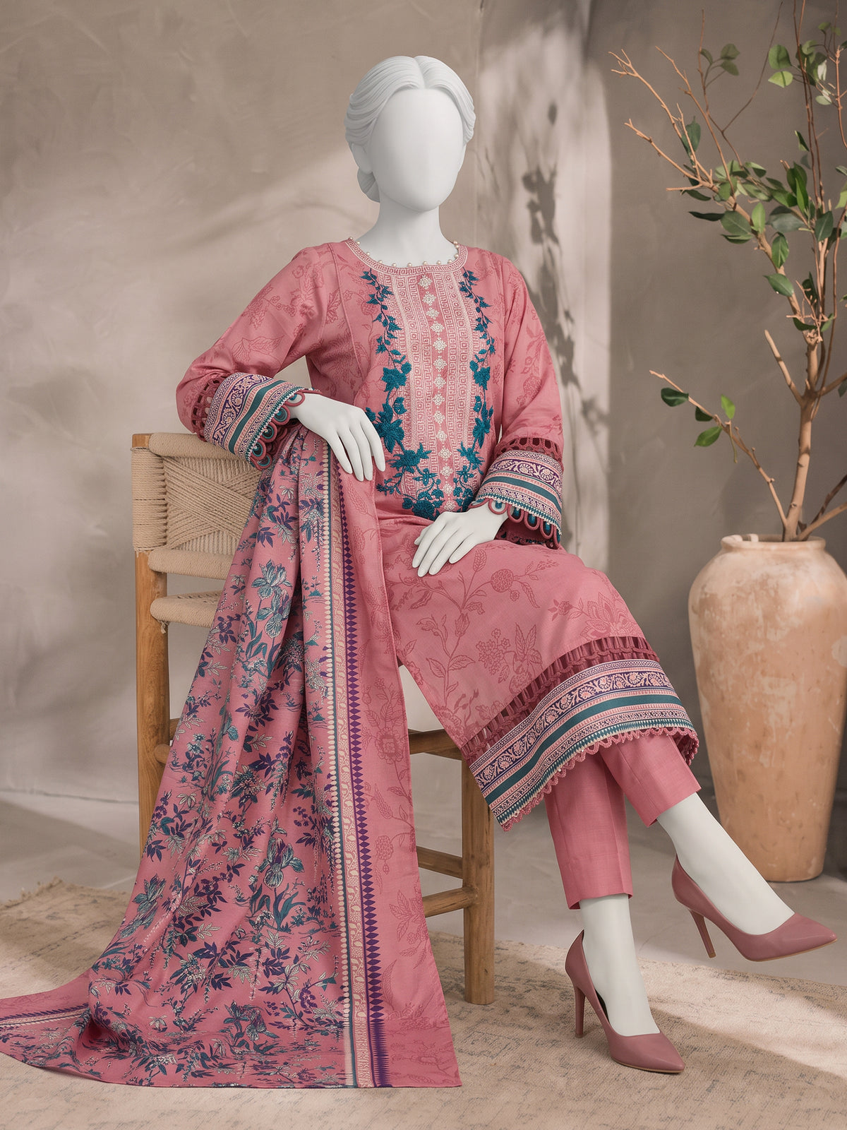 Printed Embroidered Khaddar Unstitched Suit | PJBCKU261167B