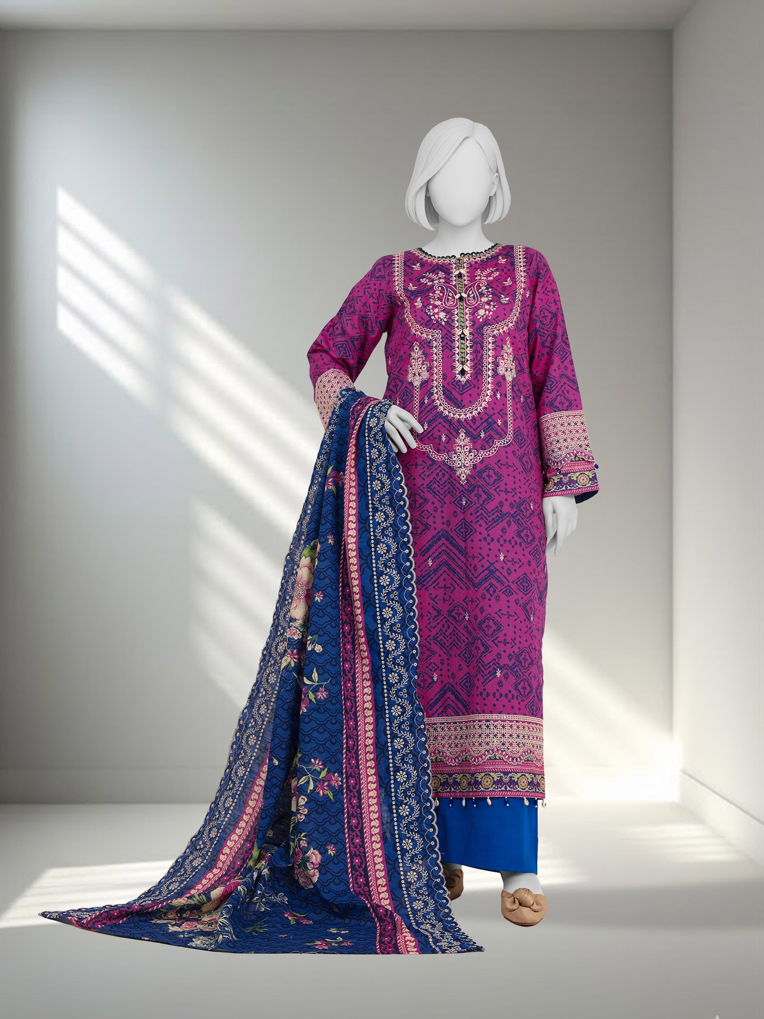 Embroidered Chikankari Khaddar 3Pc Unstitched Suit  | PJBCKU251162A