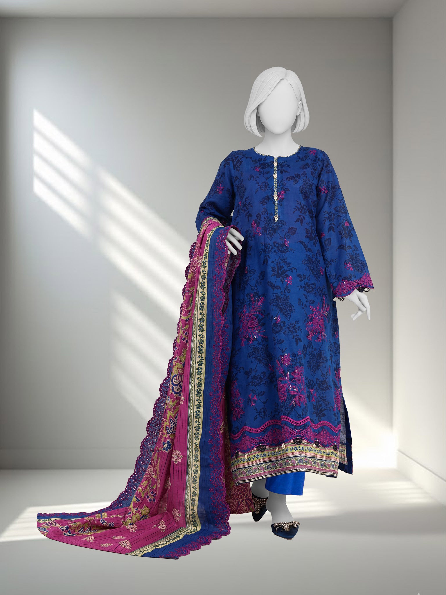 Embroidered Chikankari Khaddar 3Pc Unstitched Suit  | PJBCKU251163A