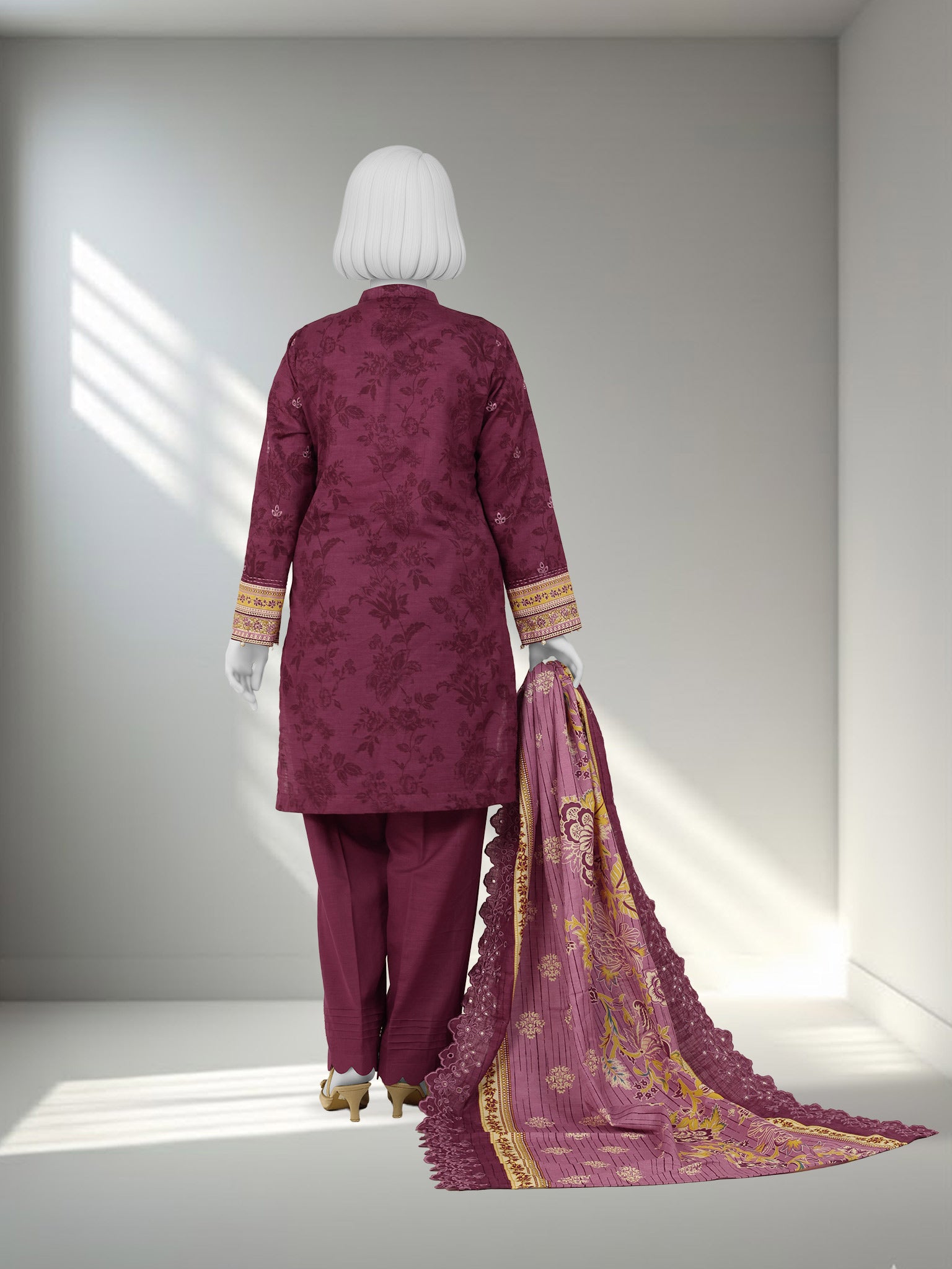 Embroidered Chikankari Khaddar 3Pc Unstitched Suit  | PJBCKU251163B