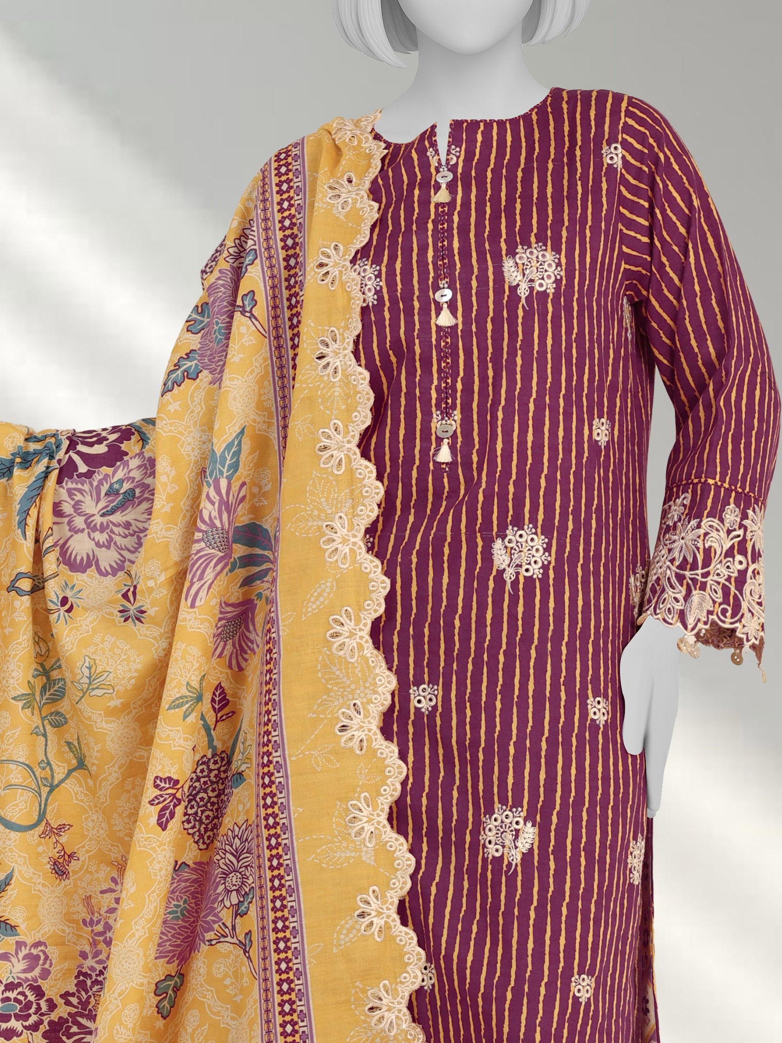 Embroidered Chikankari Khaddar 3Pc Unstitched Suit  | PJBCKU251164B