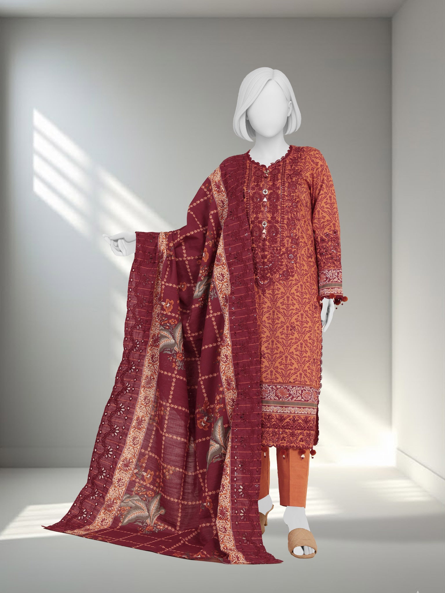 Embroidered Chikankari Khaddar 3Pc Unstitched Suit  | PJBCKU251165A