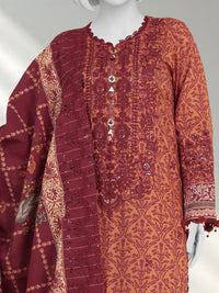 Embroidered Chikankari Khaddar 3Pc Unstitched Suit  | PJBCKU251165A