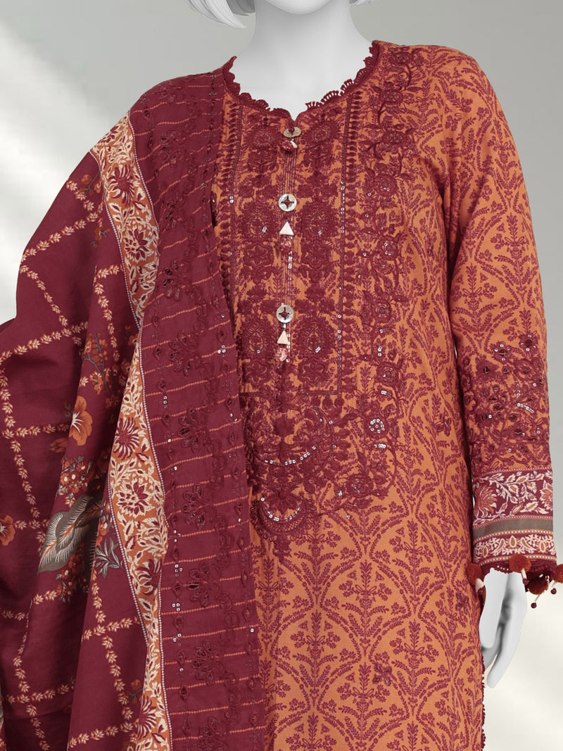 Embroidered Chikankari Khaddar 3Pc Unstitched Suit  | PJBCKU251165A