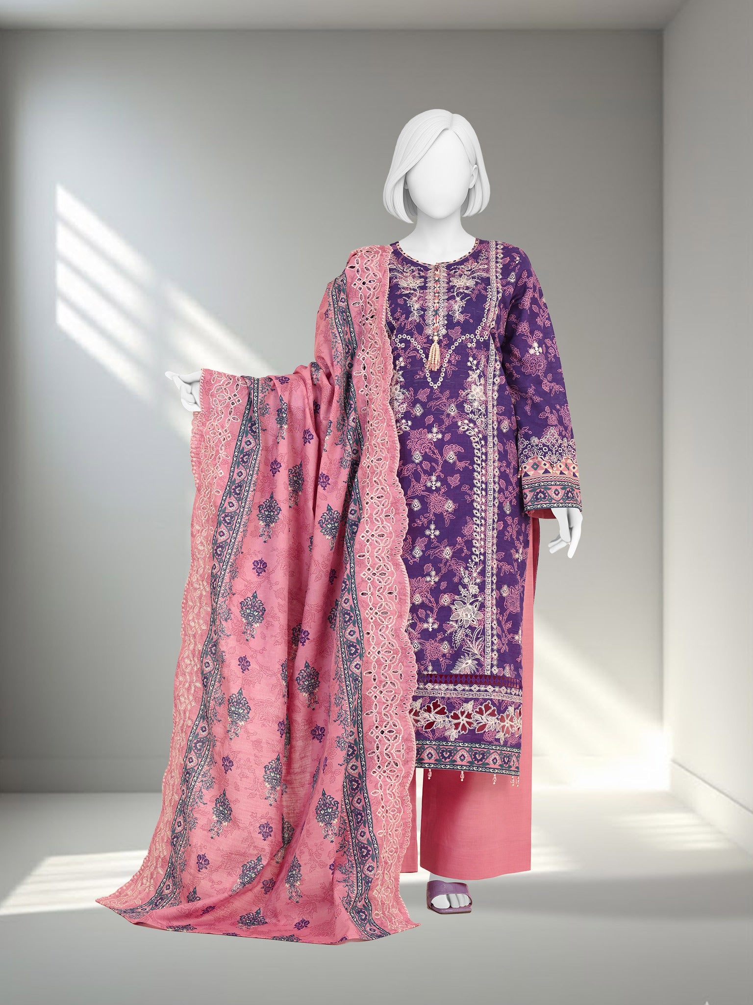 Embroidered Chikankari Khaddar 3Pc Unstitched Suit  | PJBCKU251166B