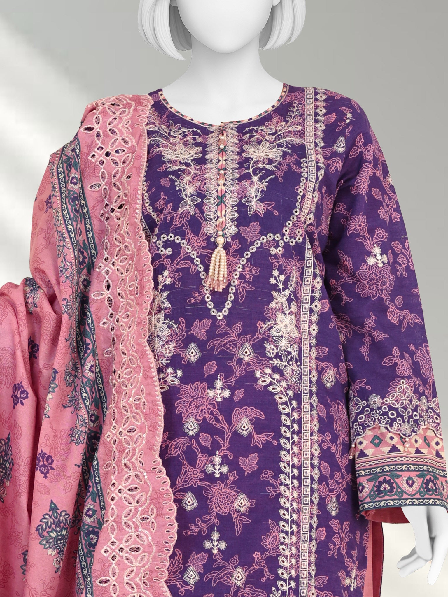 Embroidered Chikankari Khaddar 3Pc Unstitched Suit  | PJBCKU251166B