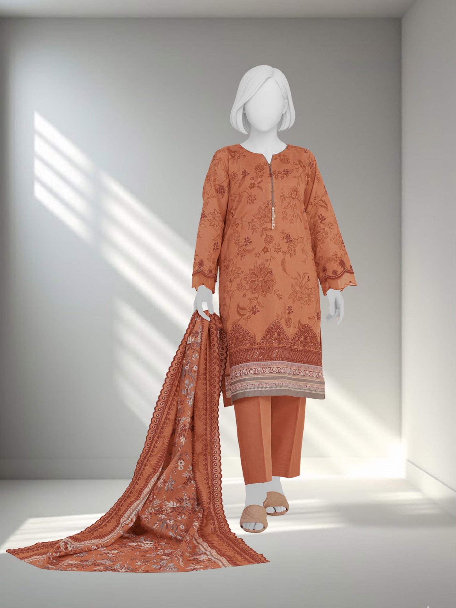 Embroidered Chikankari Khaddar 3Pc Unstitched Suit  | PJBCKU251167A