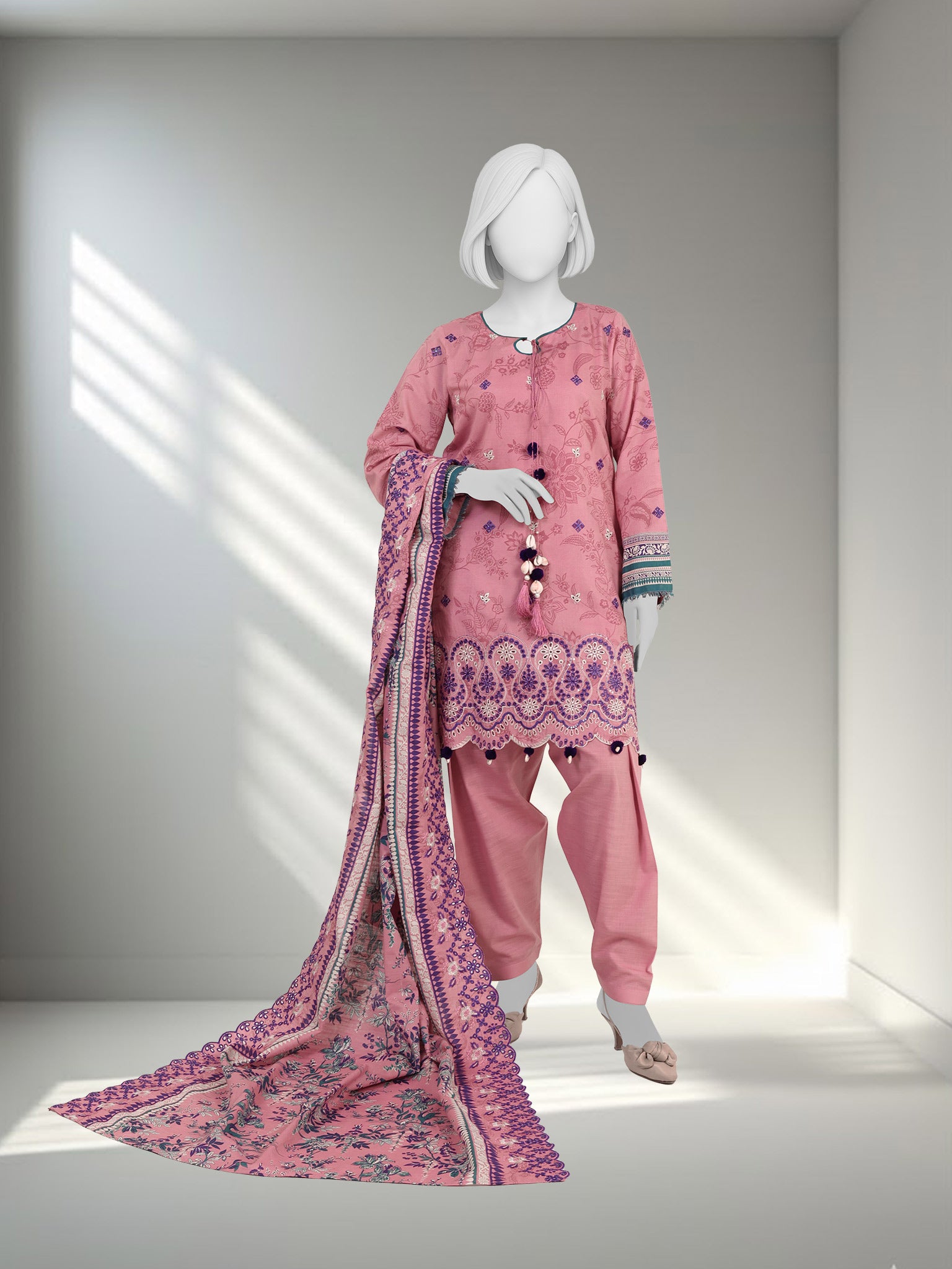 Embroidered Chikankari Khaddar 3Pc Unstitched Suit  | PJBCKU251167B