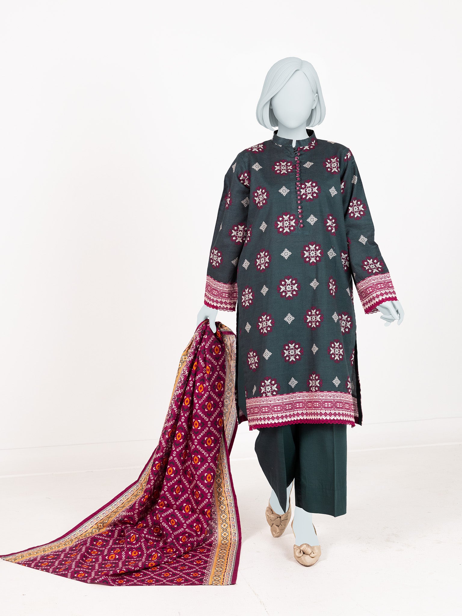 Printed Khaddar 3Pc Stitched Suit | PJBKS251141A