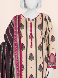 Printed Khaddar 3Pc Unstitched Suit | PJBKU251142A