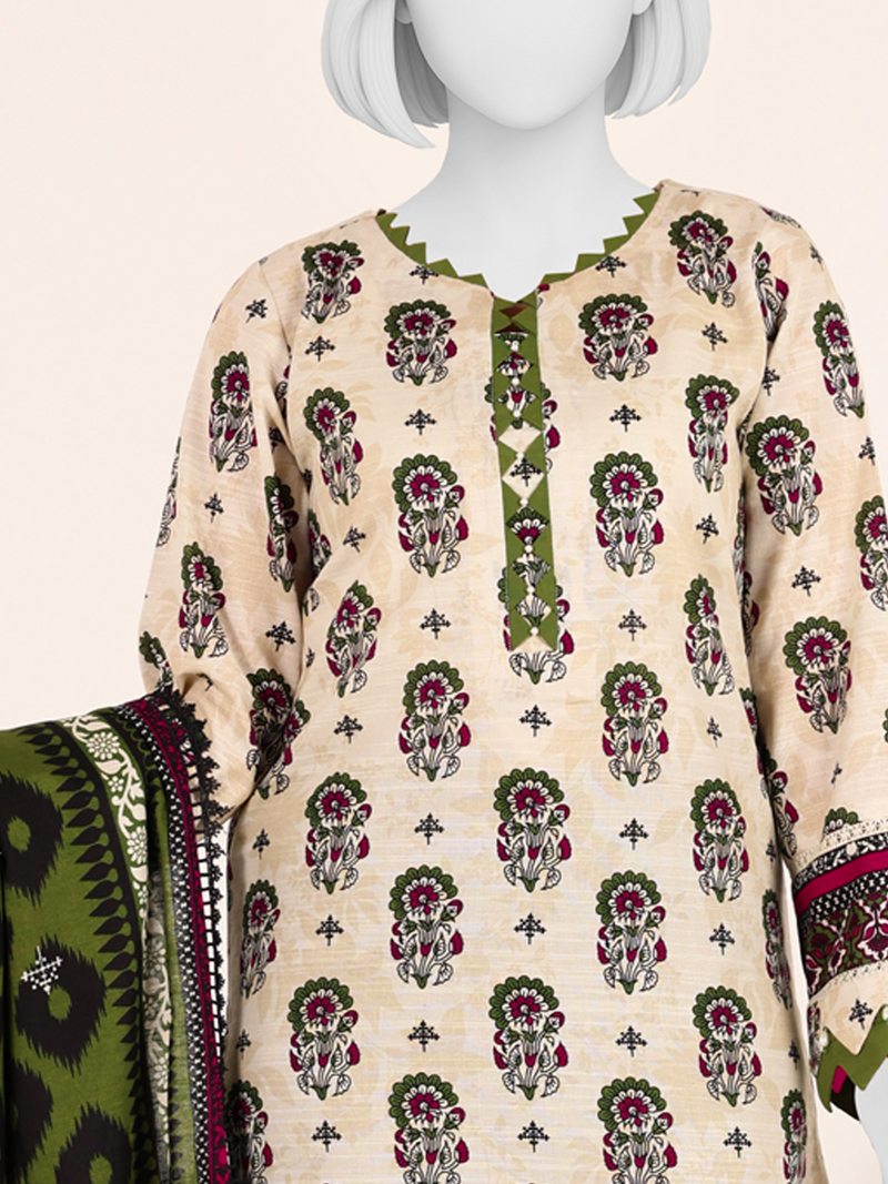 Printed Khaddar 3Pc Unstitched Suit | PJBKU251144A