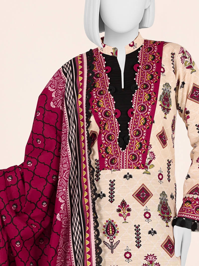 Printed Khaddar 3Pc Unstitched Suit | PJBKU251147A