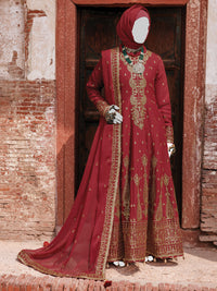 Red Chiffon Embroidered 3Pc Unstitched Suit | PJ-LUX-U-24-0702