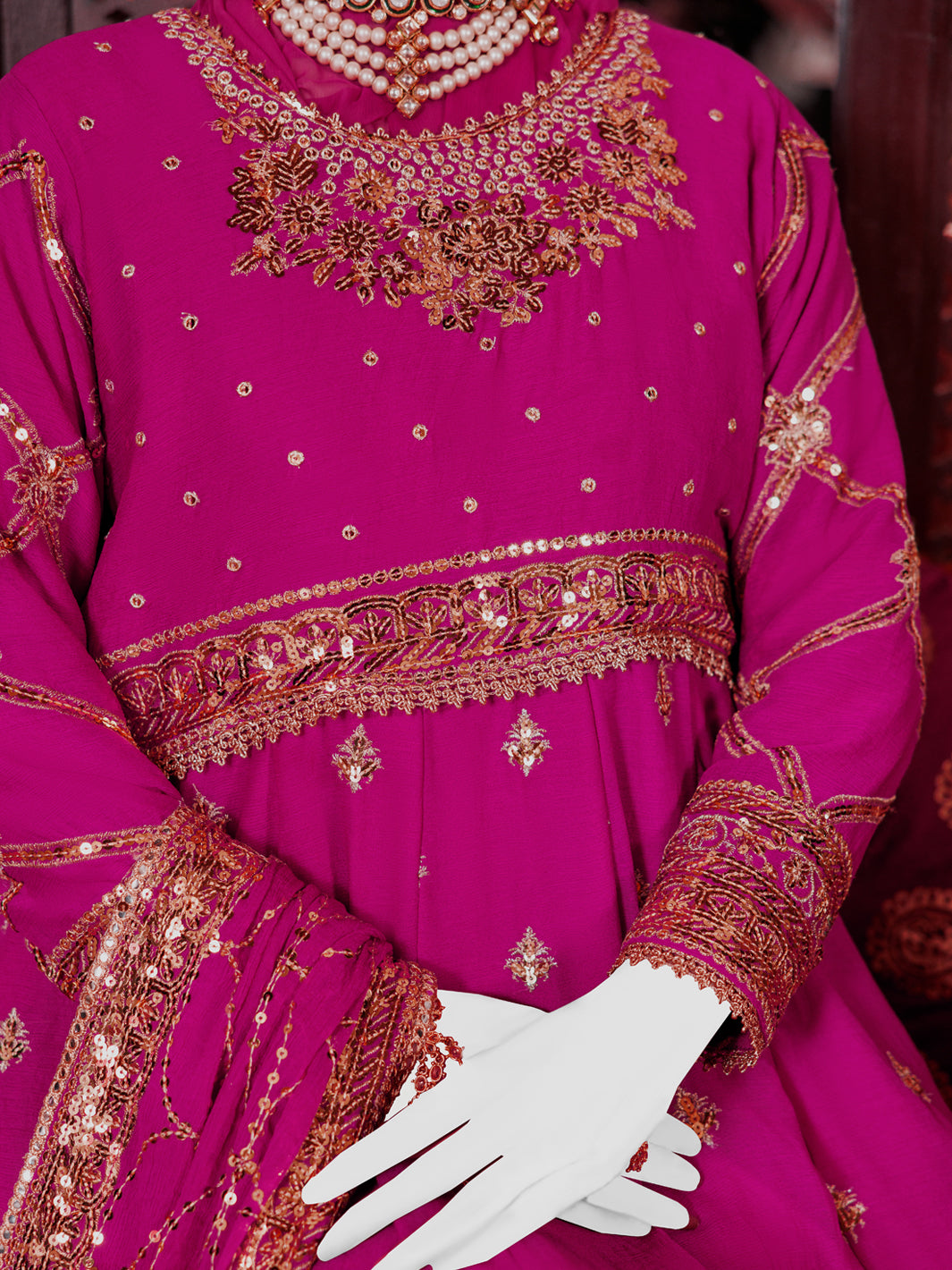 Magenta Chiffon Embroidered 3Pc Stitched Suit | PFS-24-8512