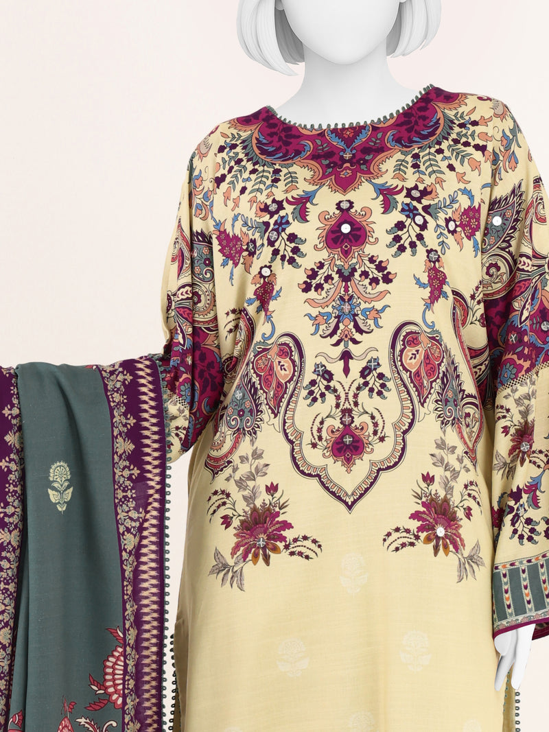 Printed Slub Viscose 3Pc Unstitched Suit | PJSL-250911