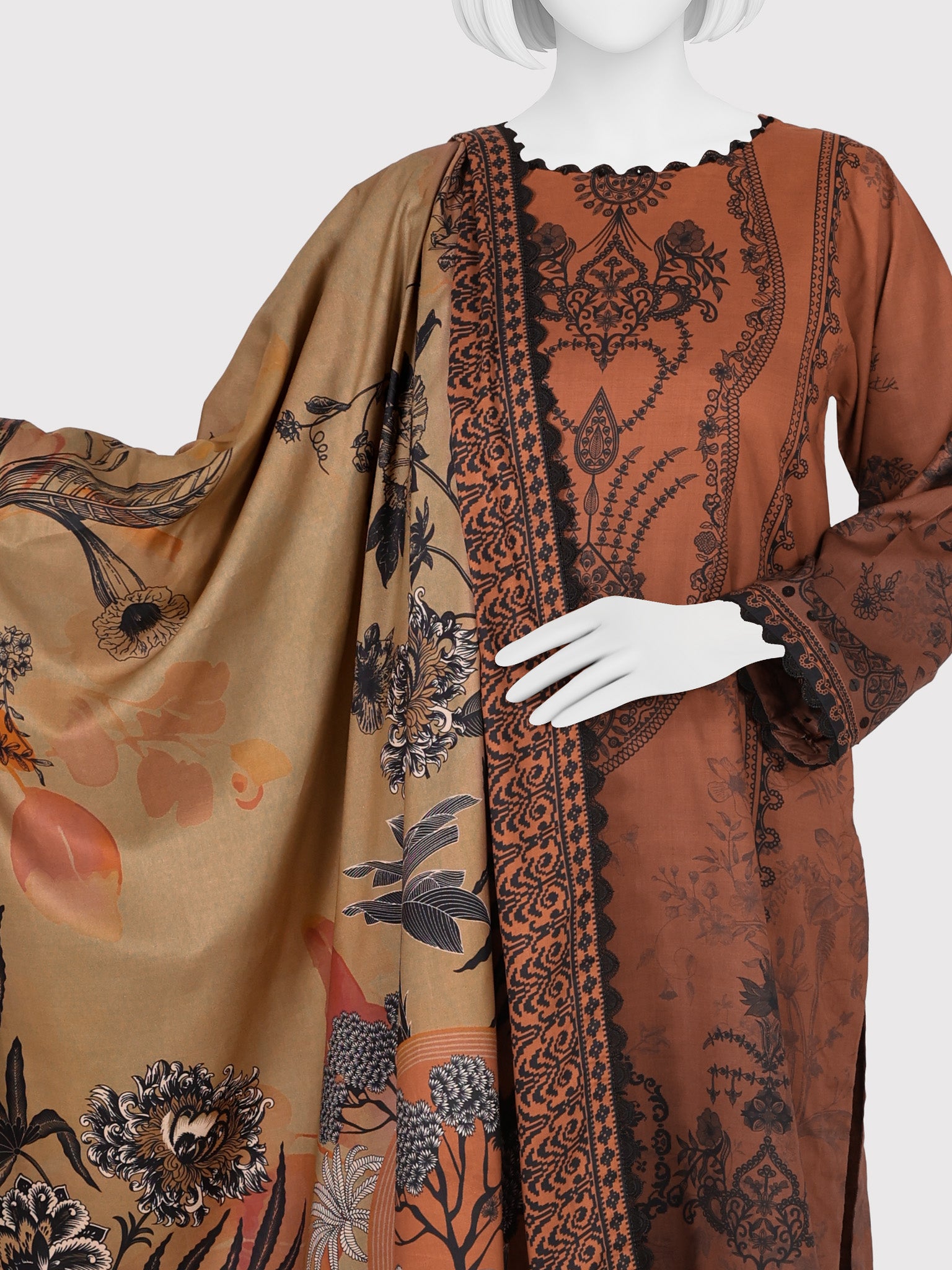Printed Viscose 3Pc Unstitched Suit | PJVC-250905