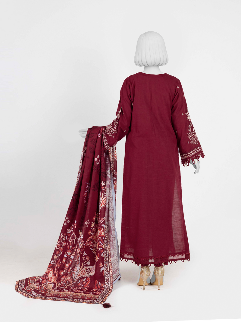 Embroidered Khaddar 3Pc Unstitched Suit | PJBKU251151B