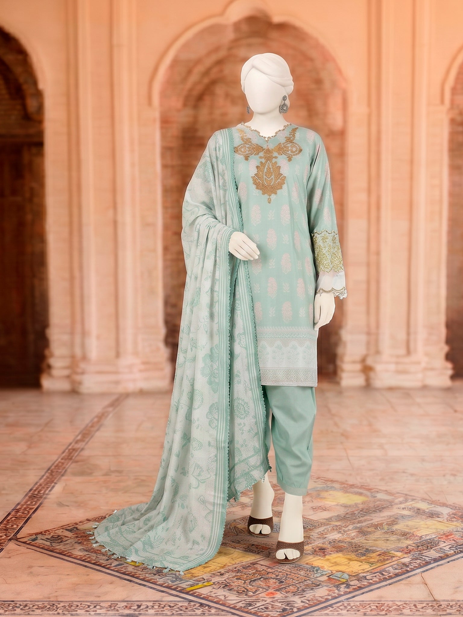3Pc Stitched Lawn Embroidered Suit | PLS-24-1269A