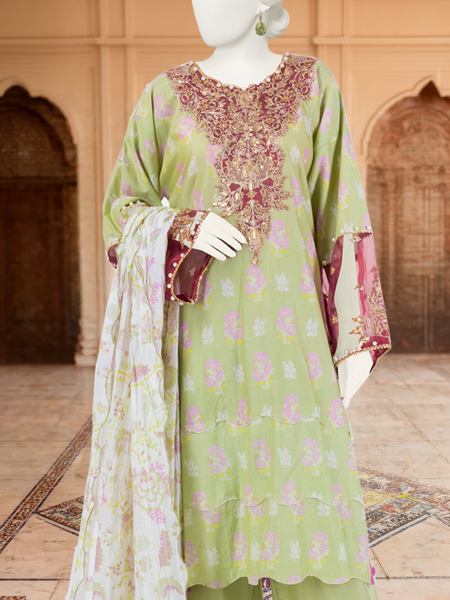 3Pc Stitched Lawn Embroidered Suit | PLS-24-1269B