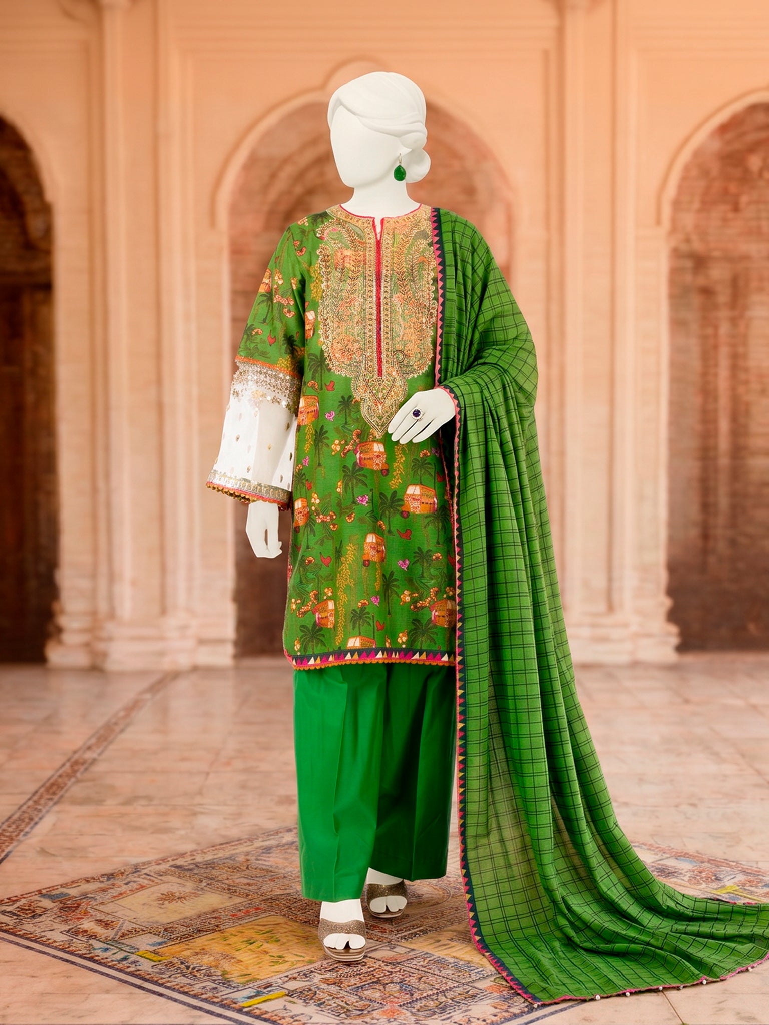 3Pc Stitched Lawn Embroidered Suit | PLS-24-1271B
