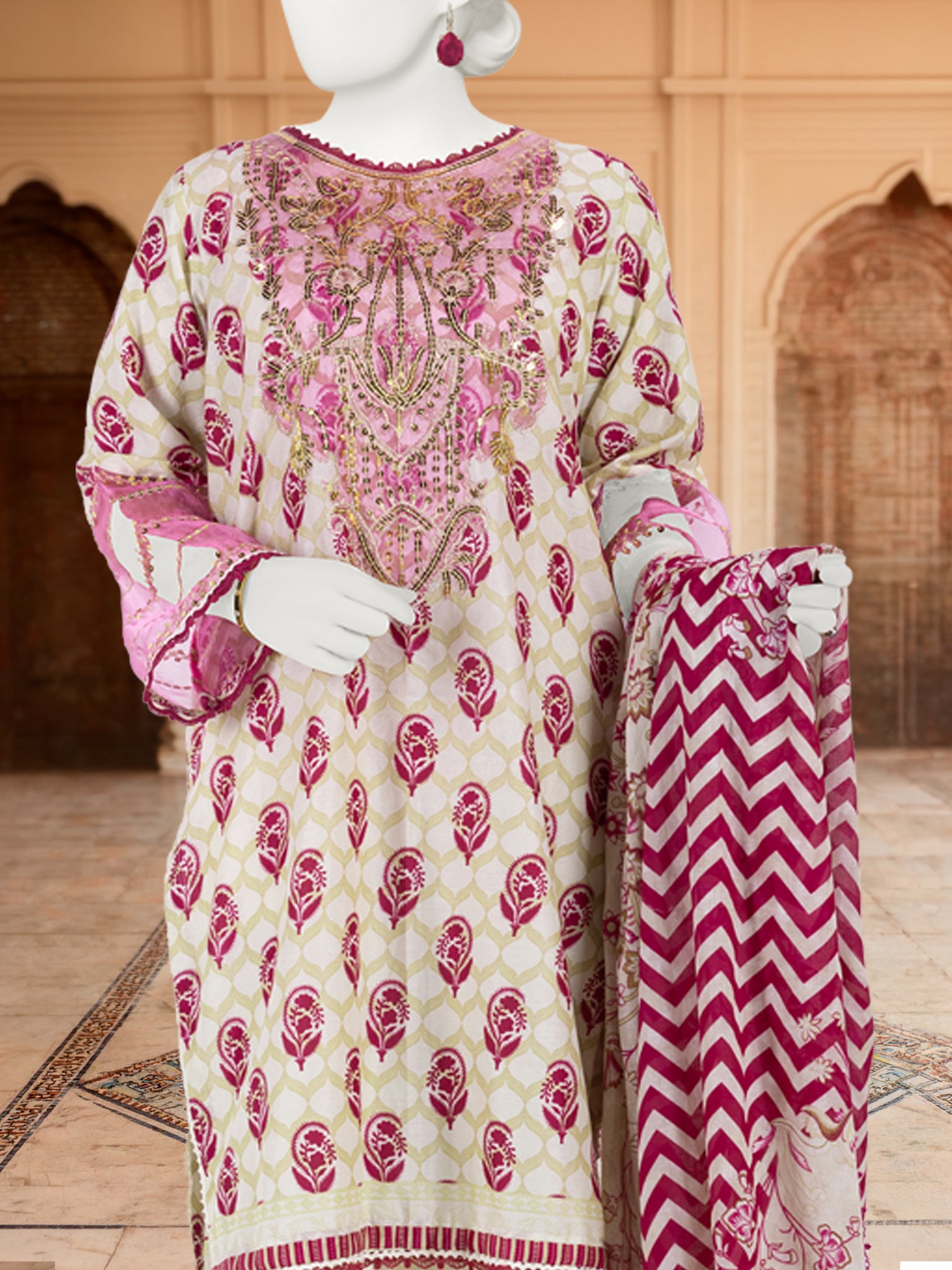 3Pc Stitched Lawn Embroidered Suit | PLS-24-1273B