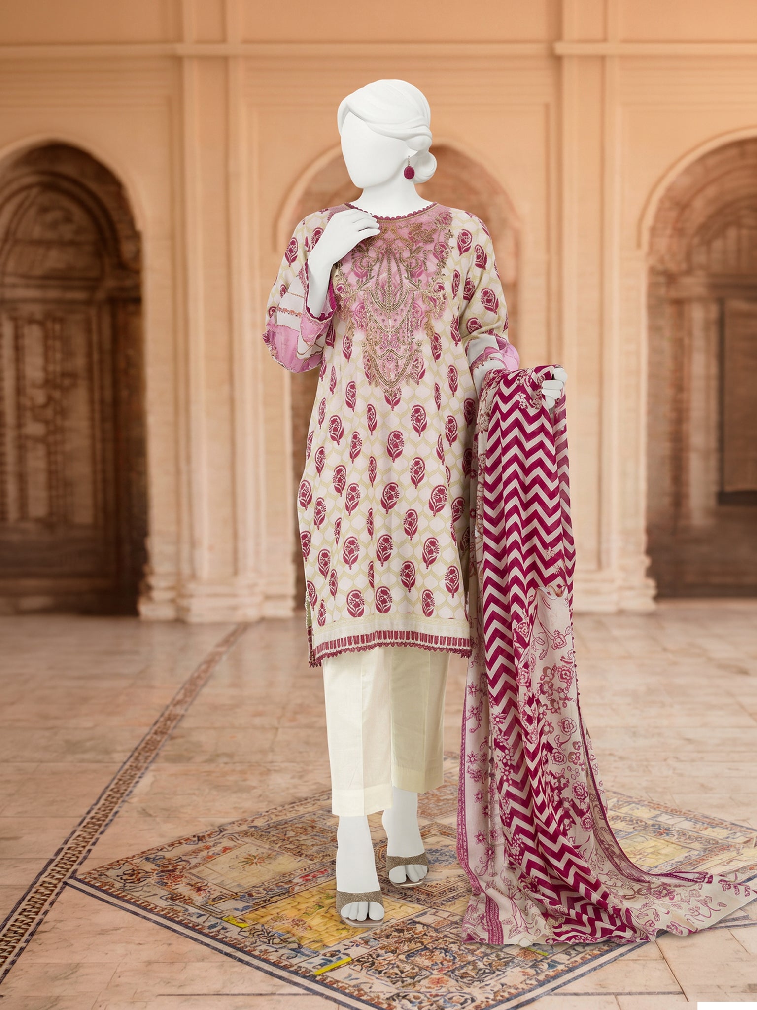 3Pc Stitched Lawn Embroidered Suit | PLS-24-1273B