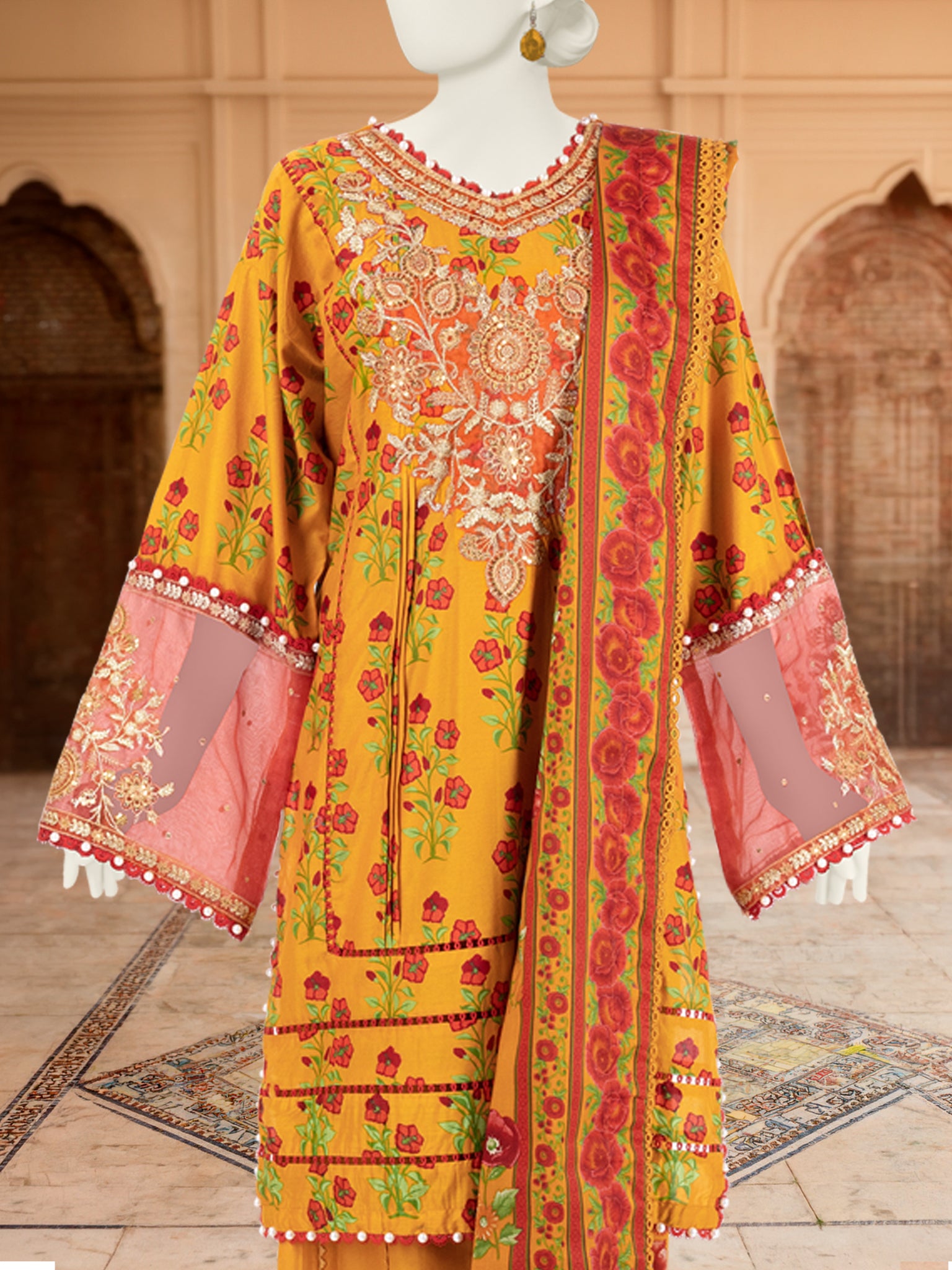 3Pc Stitched Lawn Embroidered Suit | PLS-24-1275A