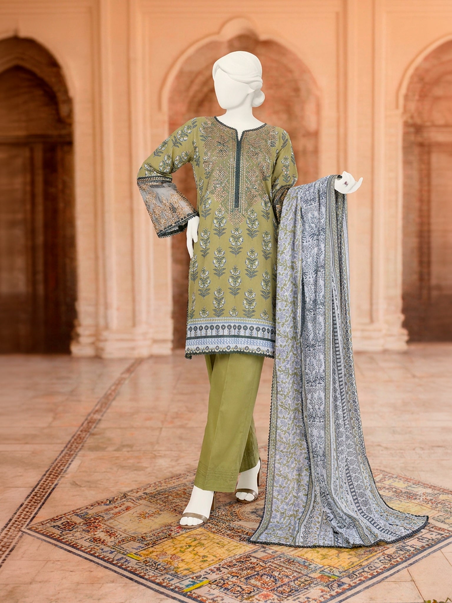 3Pc Stitched Lawn Embroidered Suit | PLS-24-1277A
