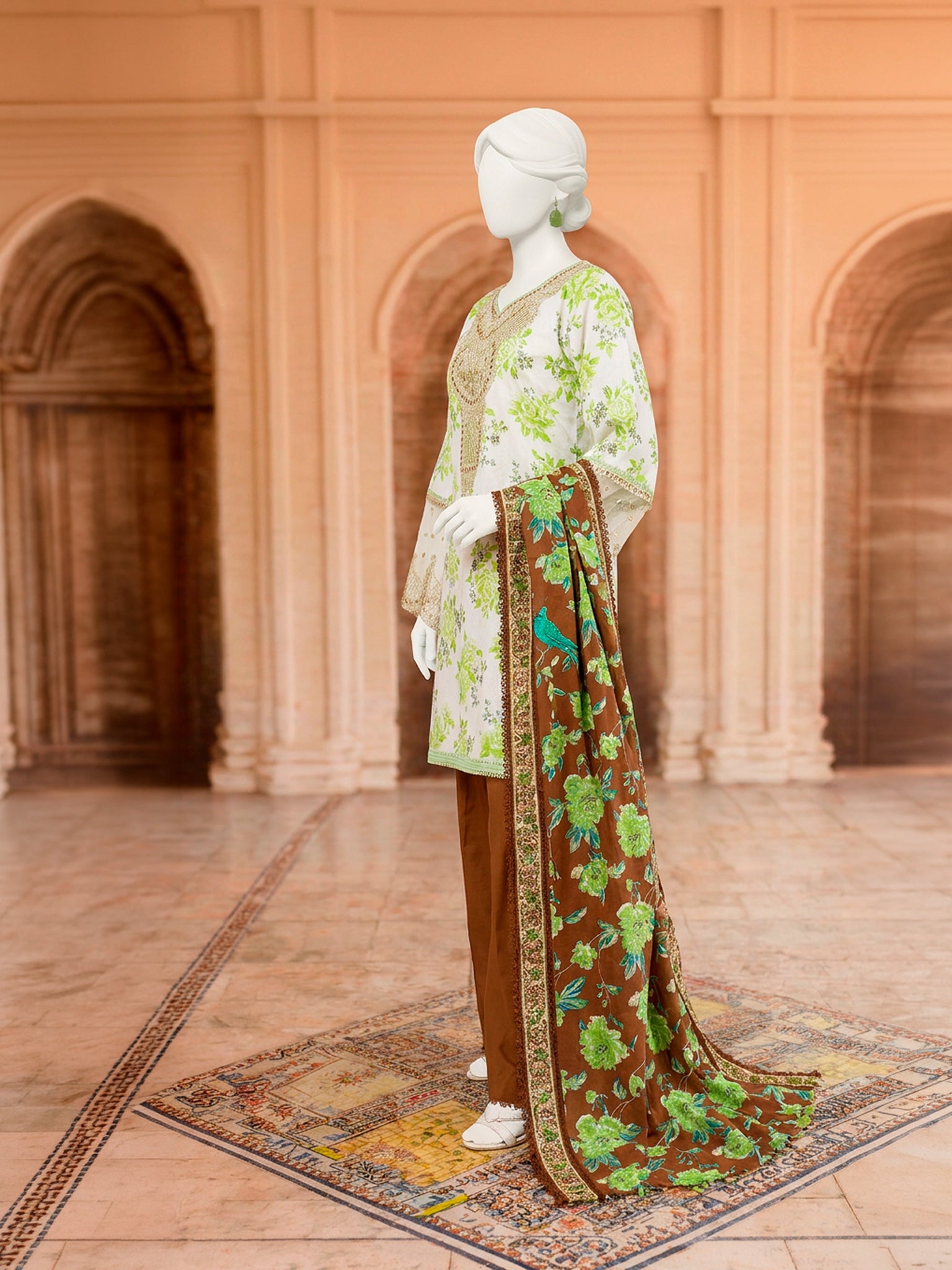 3Pc Stitched Lawn Embroidered Suit | PLS-24-1278B