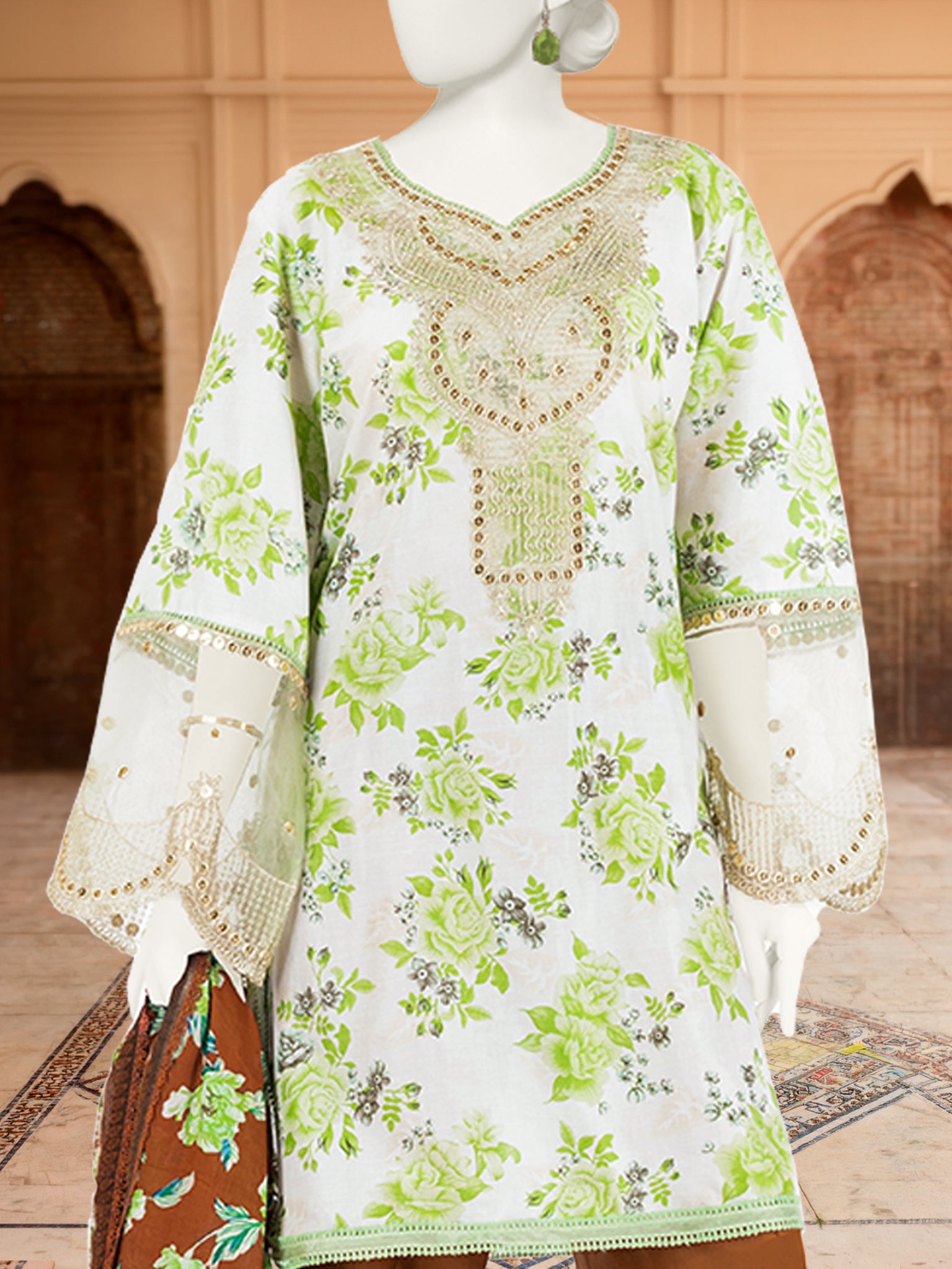 3Pc Stitched Lawn Embroidered Suit | PLS-24-1278B