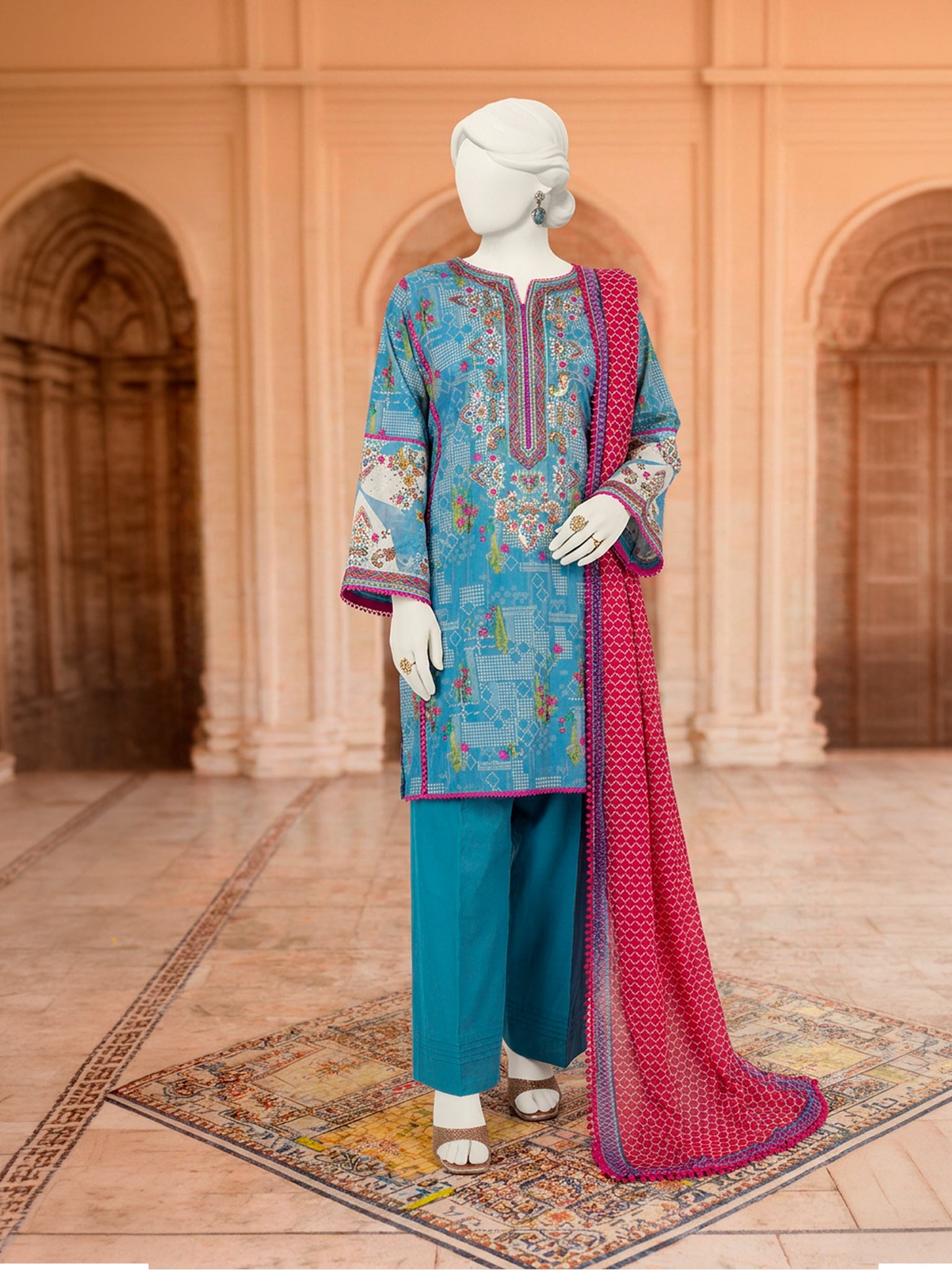 3Pc Stitched Lawn Embroidered Suit | PLS-24-1282B