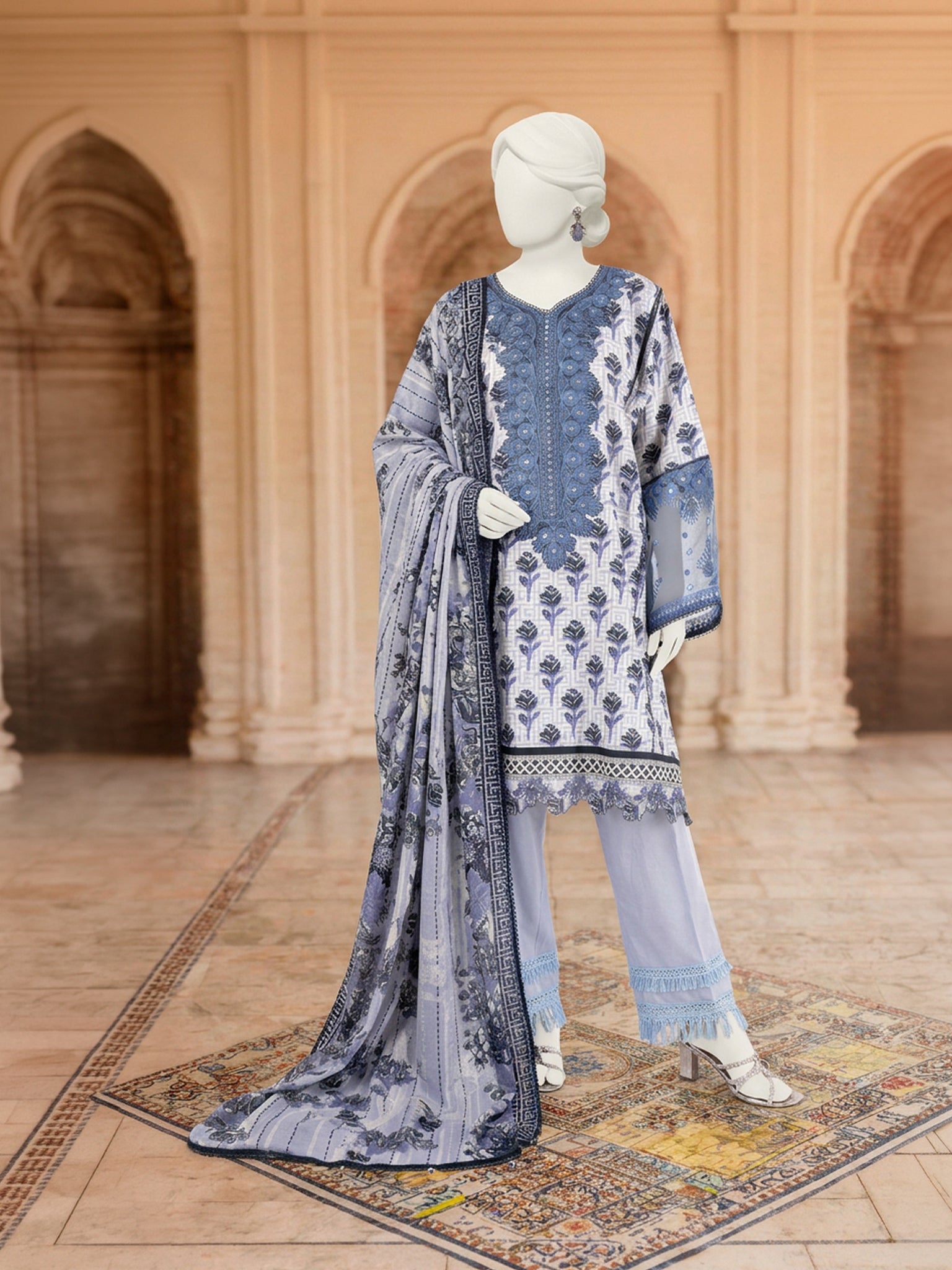 3Pc Stitched Lawn Embroidered Suit | PLS-24-1287B