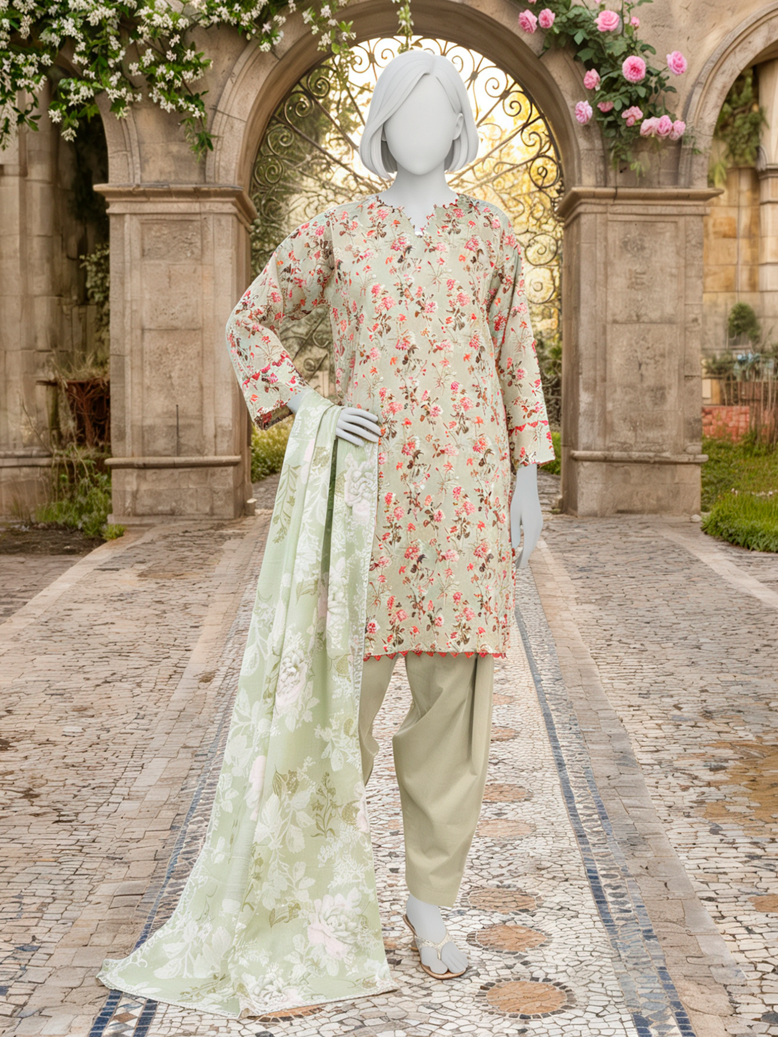 3Pc Stitched Lawn Printed Suit | PLS261065