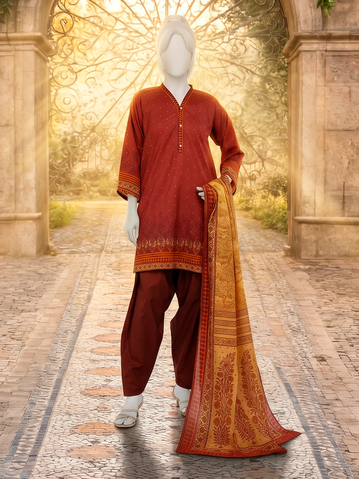 3Pc Stitched Lawn Printed Suit | PLS261169