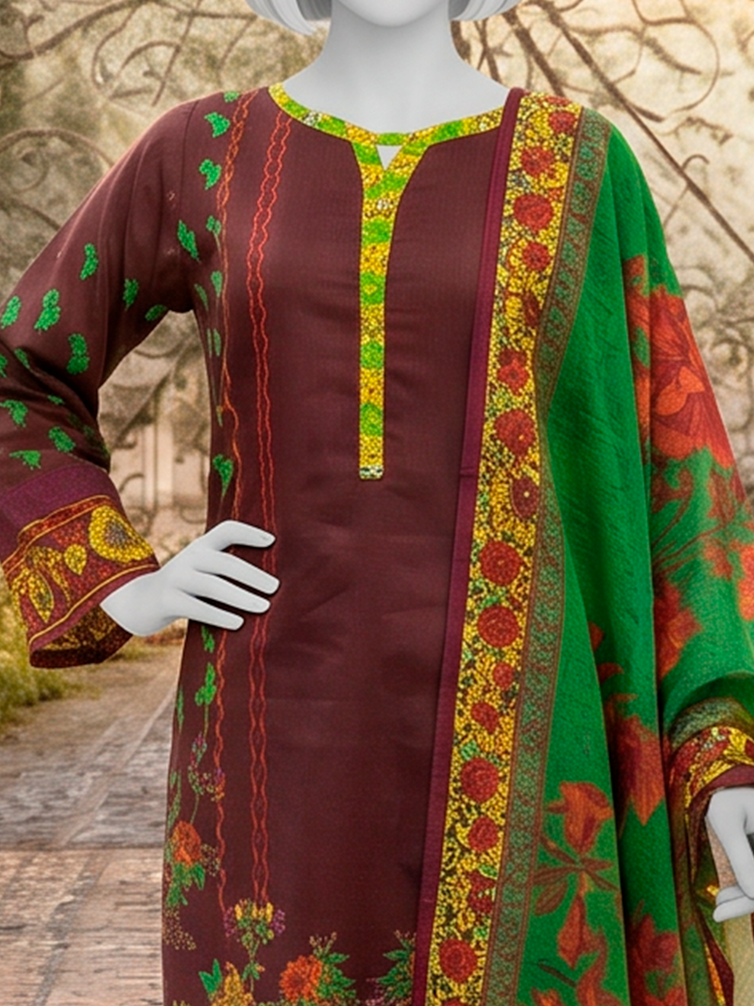 3Pc Stitched Lawn Printed Suit | PLS261195