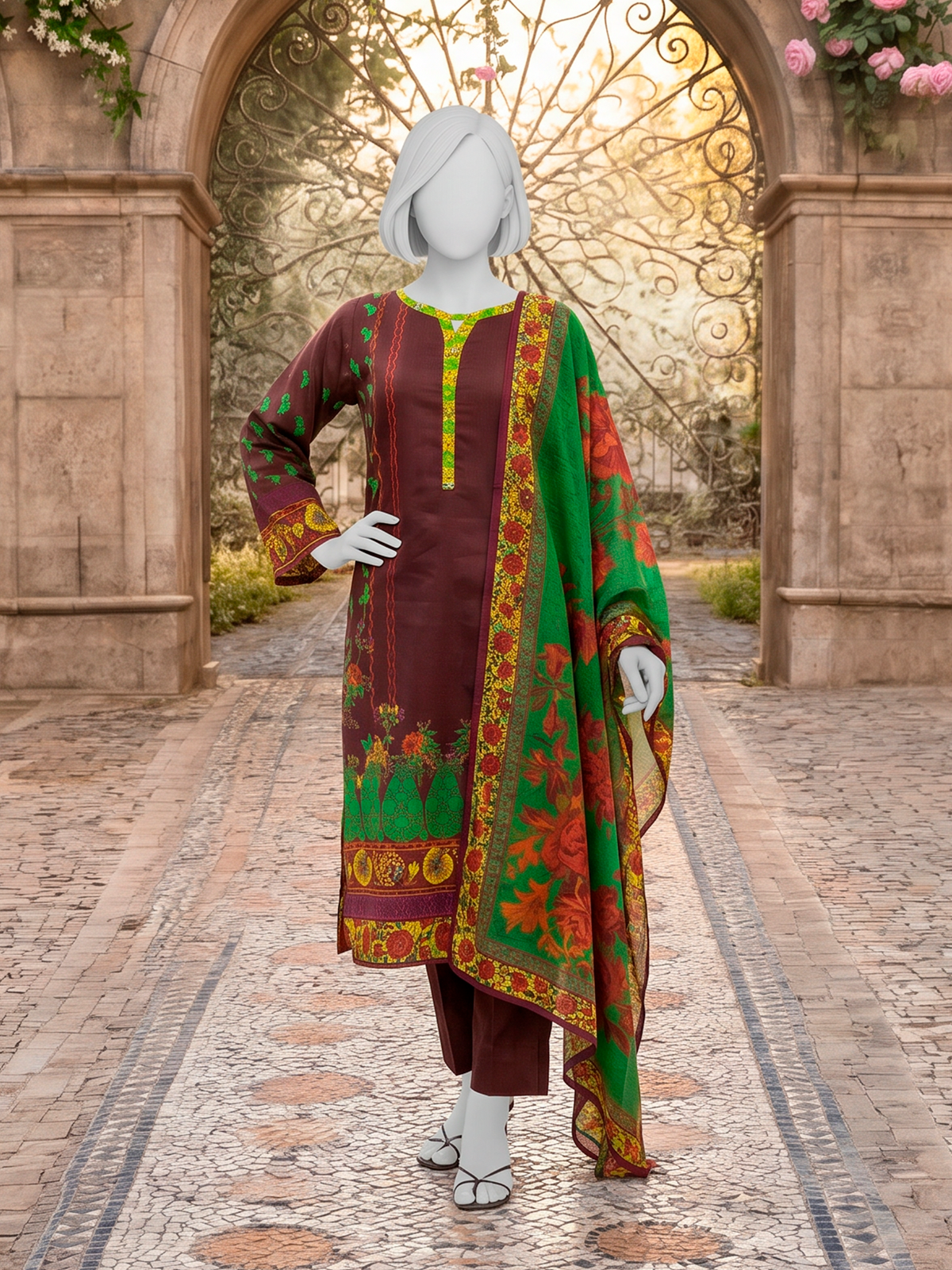 3Pc Stitched Lawn Printed Suit | PLS261195