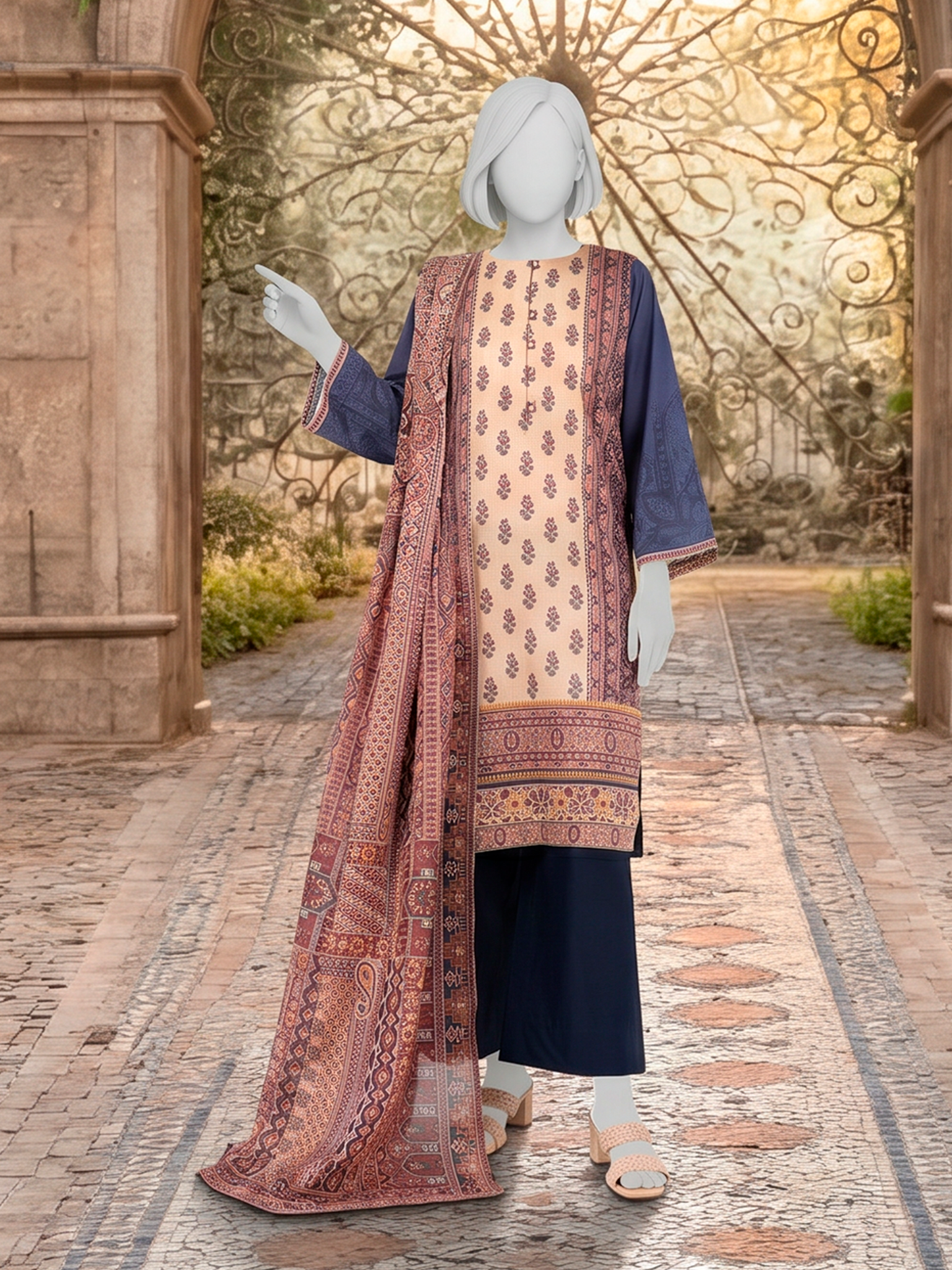 3Pc Stitched Lawn Printed Suit | PLS261248