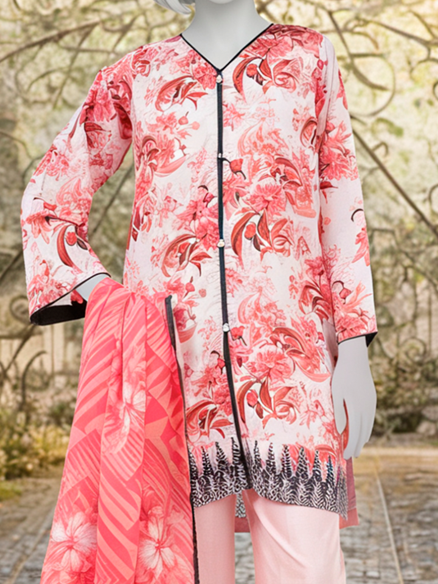 3Pc Stitched Lawn Printed Suit | PLS261354