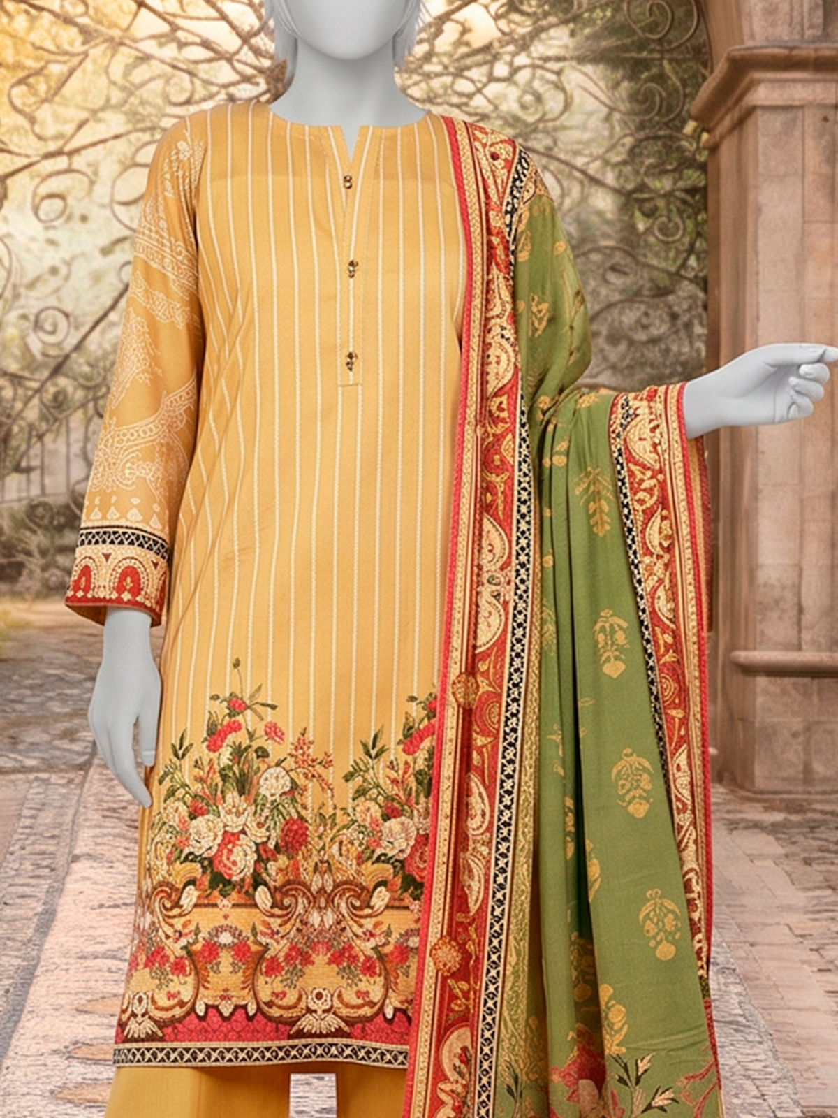 3Pc Stitched Lawn Printed Suit | PLS261363