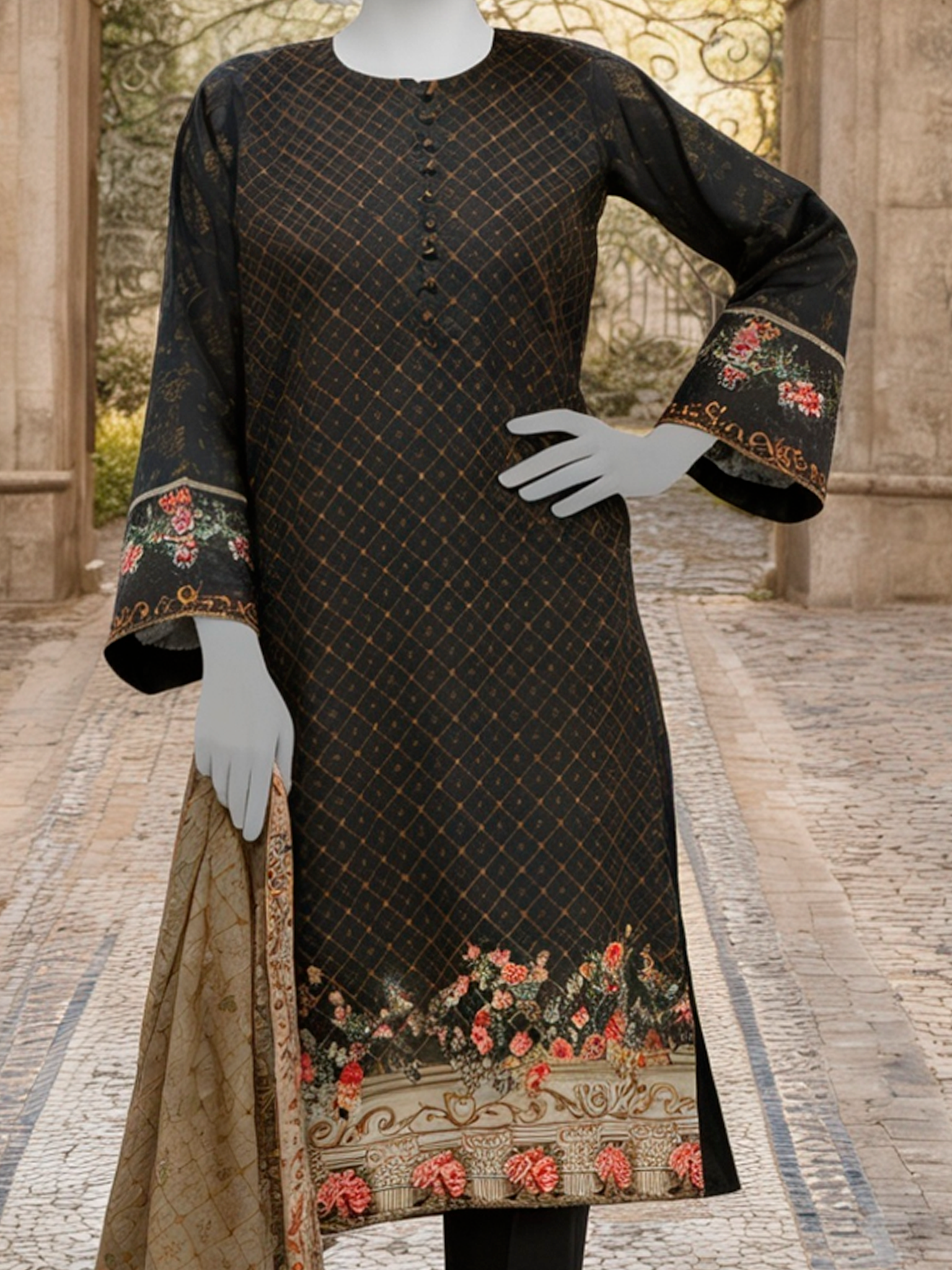 3Pc Stitched Lawn Printed Suit | PLS261377