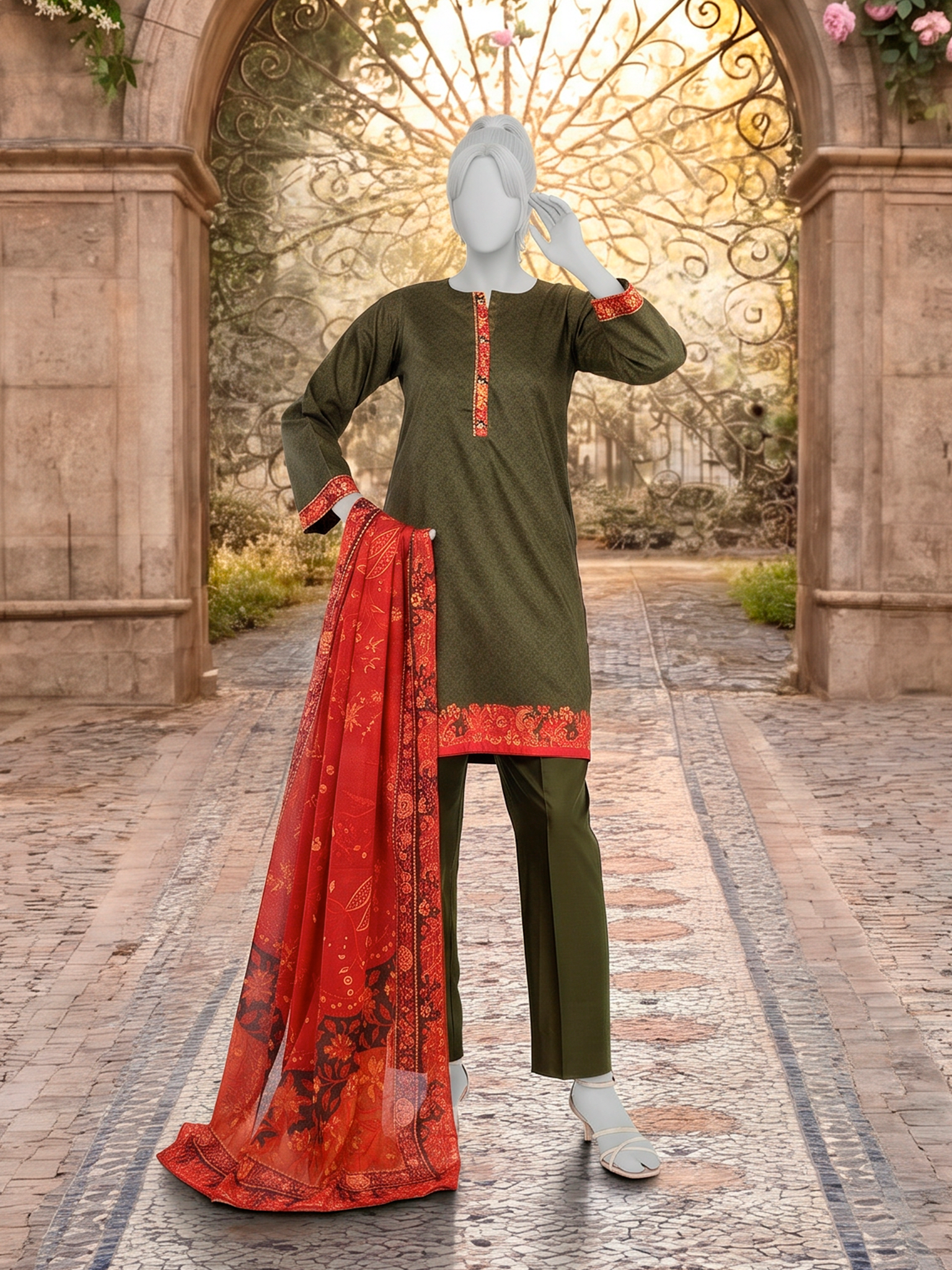 3Pc Stitched Lawn Printed Suit | PLS261391