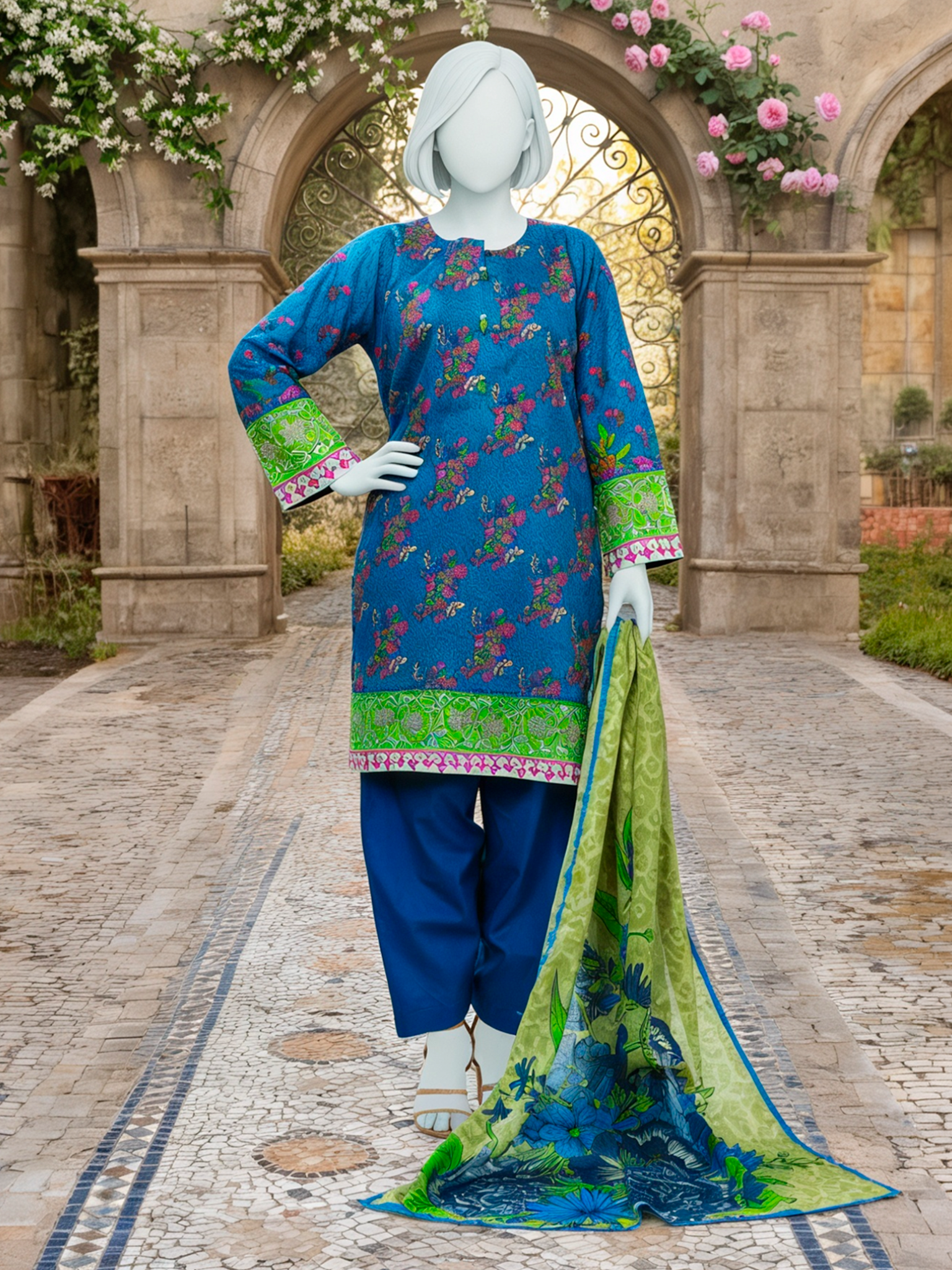 3Pc Stitched Lawn Printed Suit | PLS261456