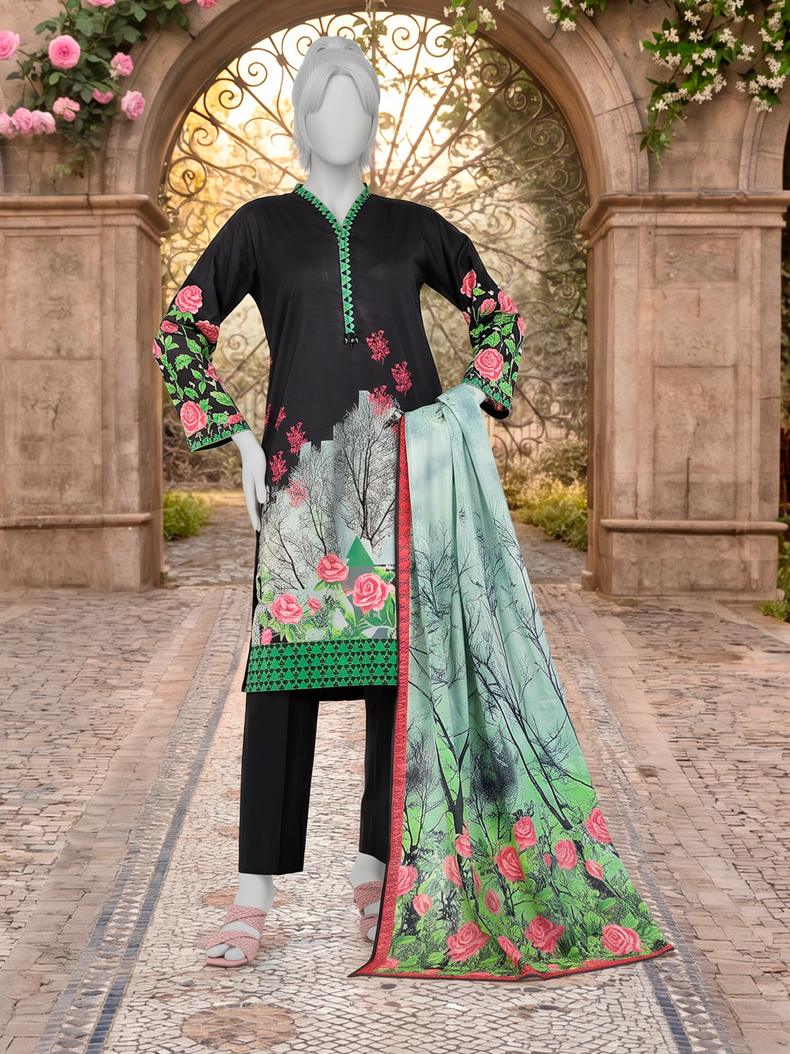 3Pc Stitched Lawn Printed Suit | PLS261458