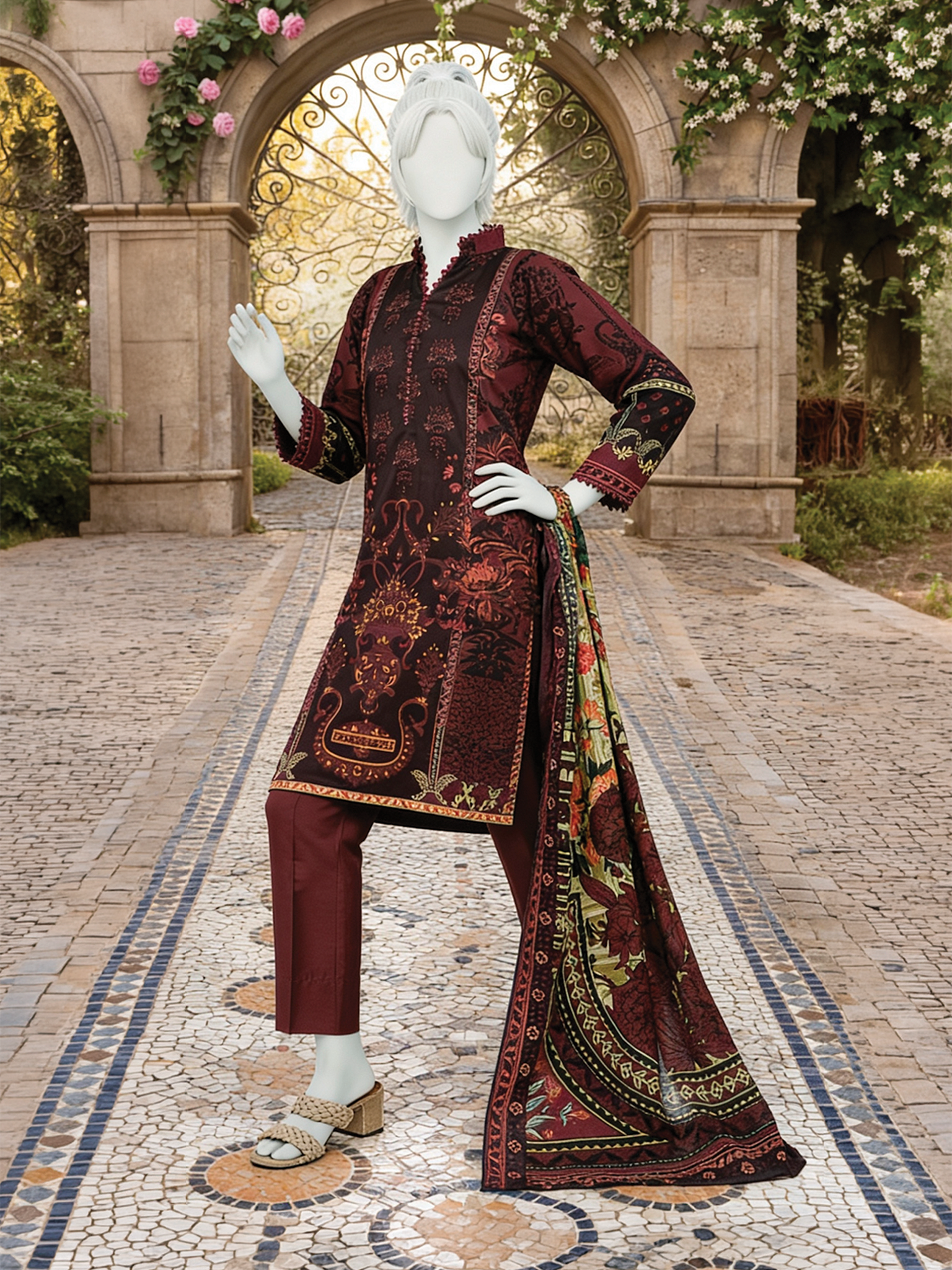 3Pc Stitched Lawn Printed Suit | PLS261535